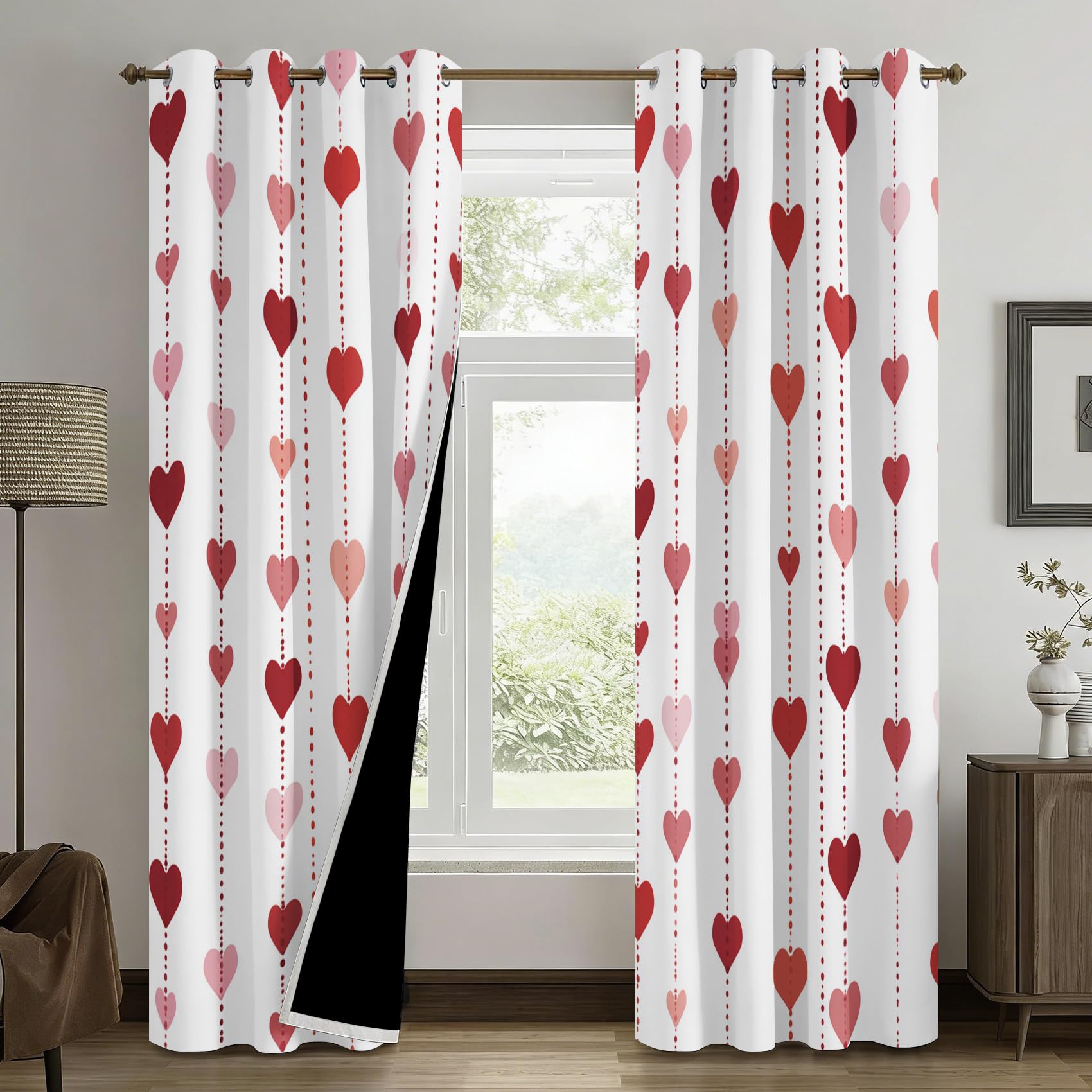 Generisch Rosa Herz Vorhänge Wohnzimmer Schlafzimmer, 95% Blickdicht Vorhang Liebesherz Gardinen mit Ösen, Thermo Verdunklungsvorhänge 2er Set, H175 x B140 cm X&-159