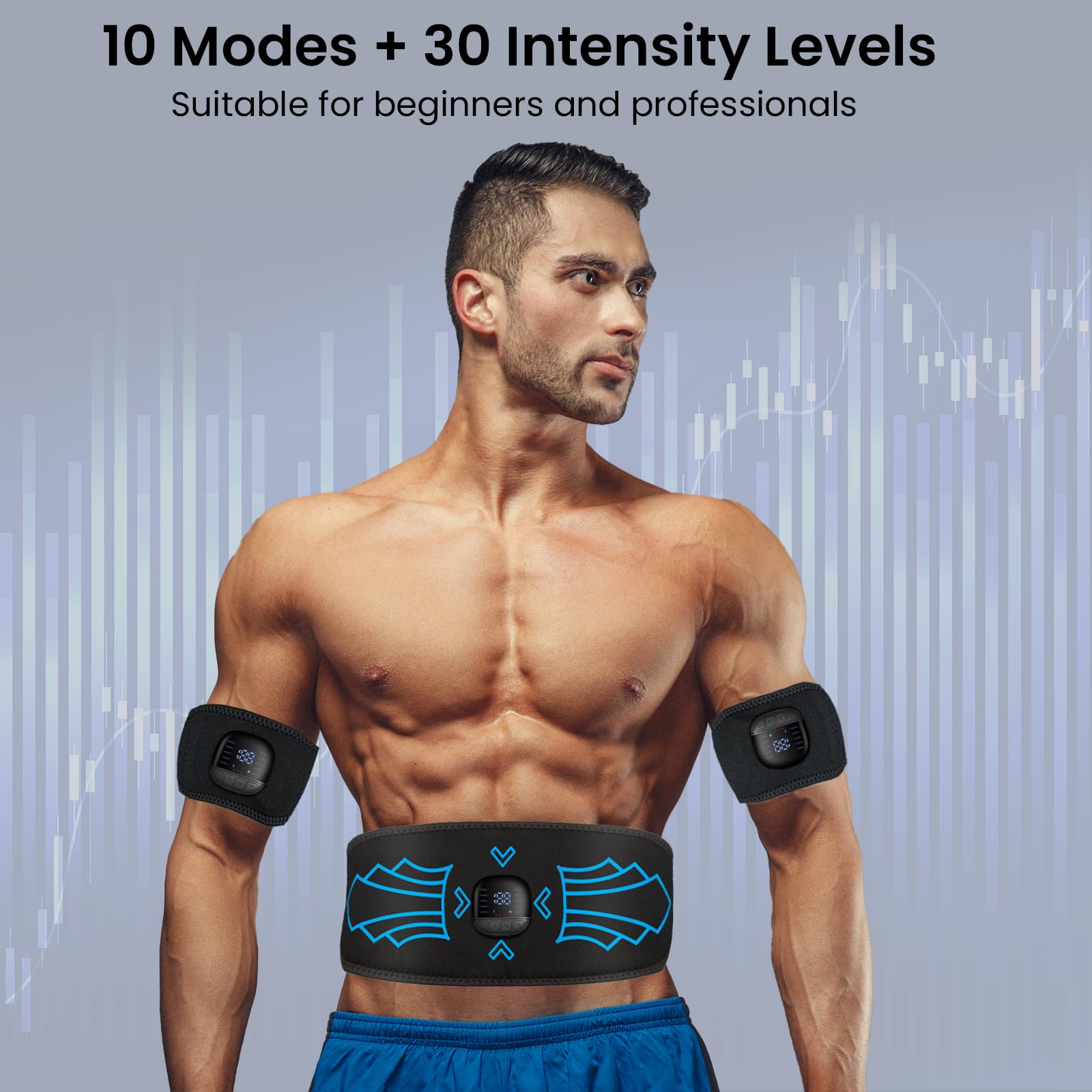Abdominales Electroestimulacion, 10 Modos Y 30 Intensidades EMS Electroestimulador Abdominal, Electroestimulador Muscular con Indicador del Consumo De CaloríAs, Electroestimulador Recargable