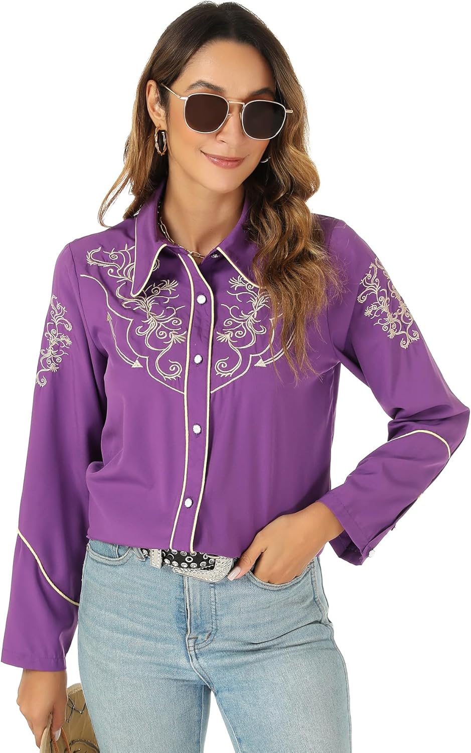 Western Shirts for Women Cowgirl Sexy Dressy Long Sleeve Black Embroidered Button Up Ladies Blusas Vaqueras para Mujer - Image 4