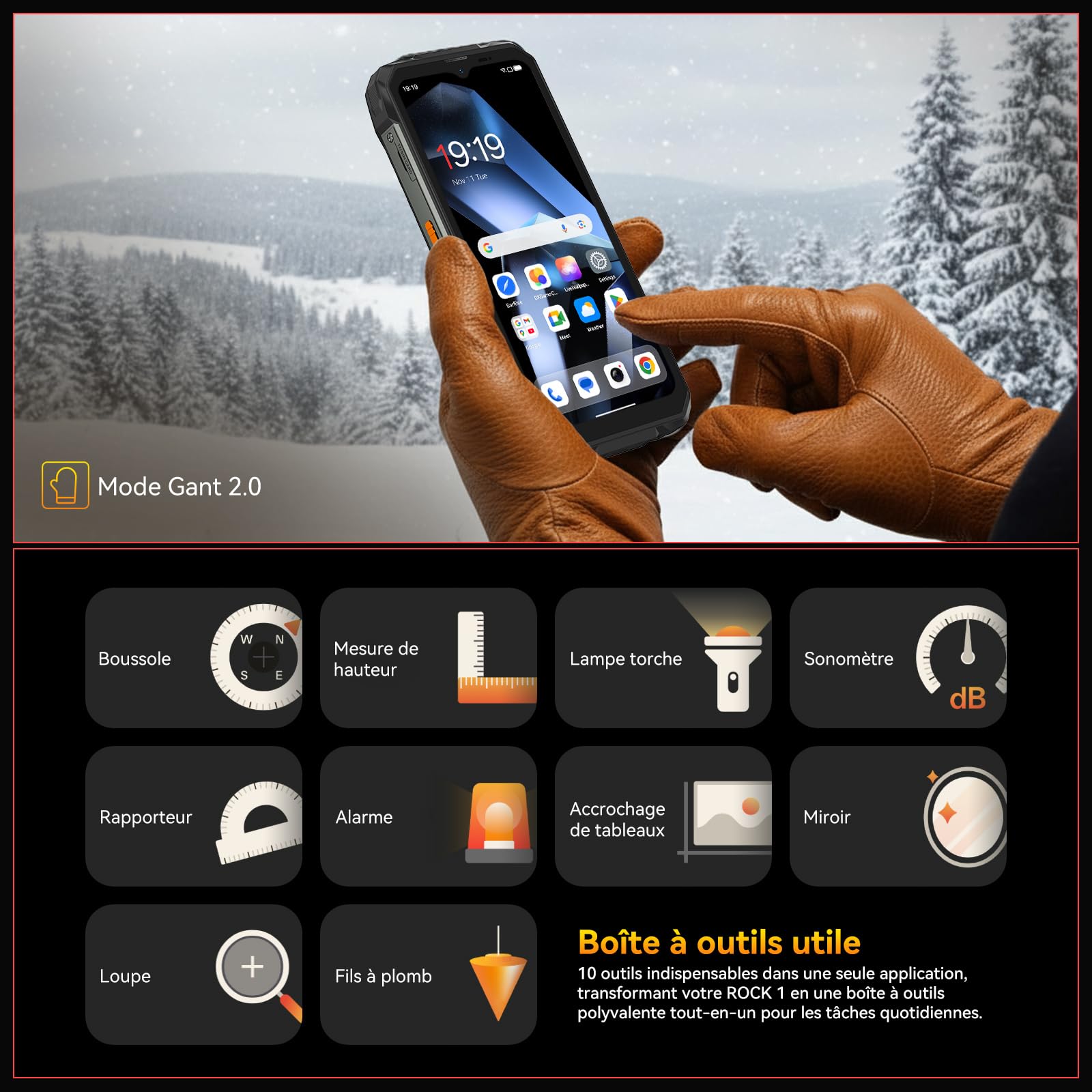 Blackview ROCK 1 Téléphone Portable Incassable Android 16, 24GB+256GB Téléphone Incassable, 20MP Vision Nocturne, 15000mAh, Gemini AI, 6.56" HD+ 2.01" Écran, Étanche IP69K, NFC/GPS/OTG/2 Ans Garantie