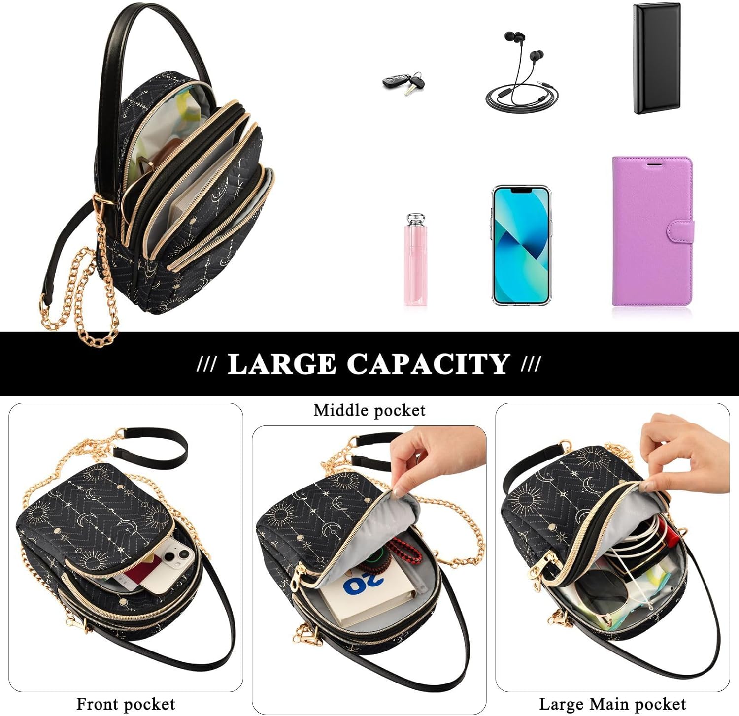 Crossbody Bags Crossbody Purse Chest Bag Sun Moon Stars Witch for Women Trendy - Image 7