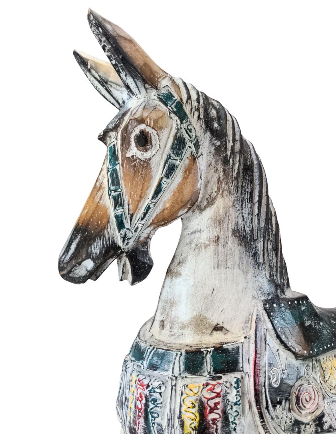 Figurine Cheval à Bascule En Bois Sculpté - Décoration Vintage Artisanale - Sans Peinture, Naturel - 6
