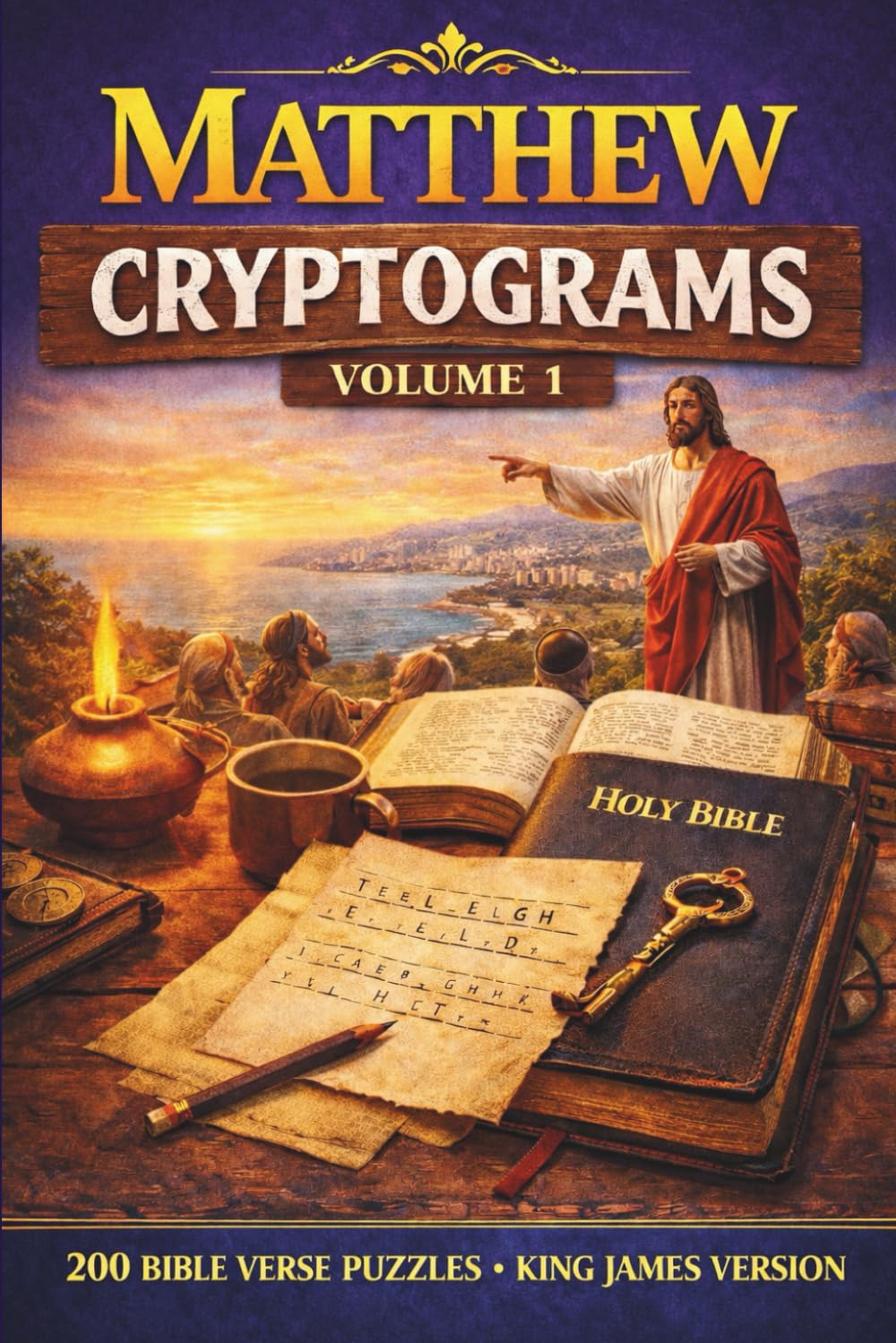 The Divine Puzzles: Matthew Cryptograms Vol. 1: 200 KJV Bible Verse Puzzles; A Randomized Collection of King James Version Gospel Cryptograms for Spiritual Reflection and Cognitive Health