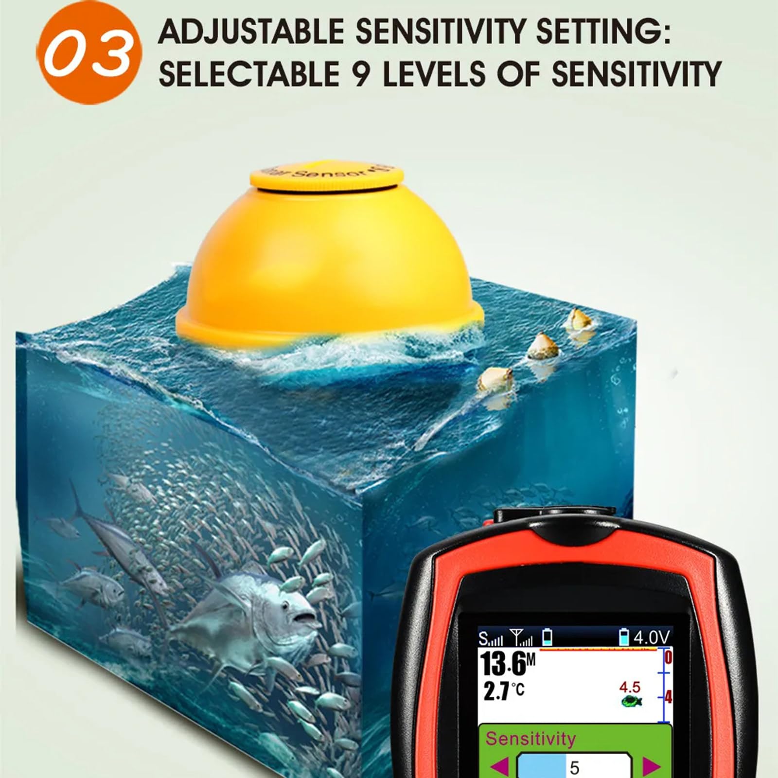 Ecoscandaglio wireless ricaricabile per pesca Ecoscandaglio portatile per pesca con profondità dell'acqua 45M