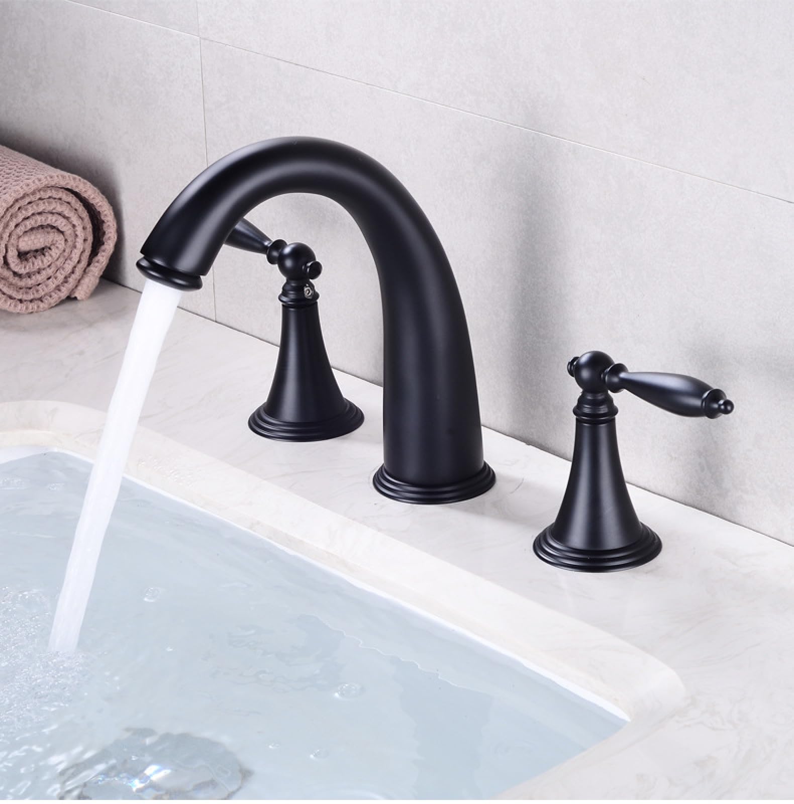 Amazon | バスルーム水栓三つ穴洗面器 湯水蛇口 ダブルハンドル 分割三