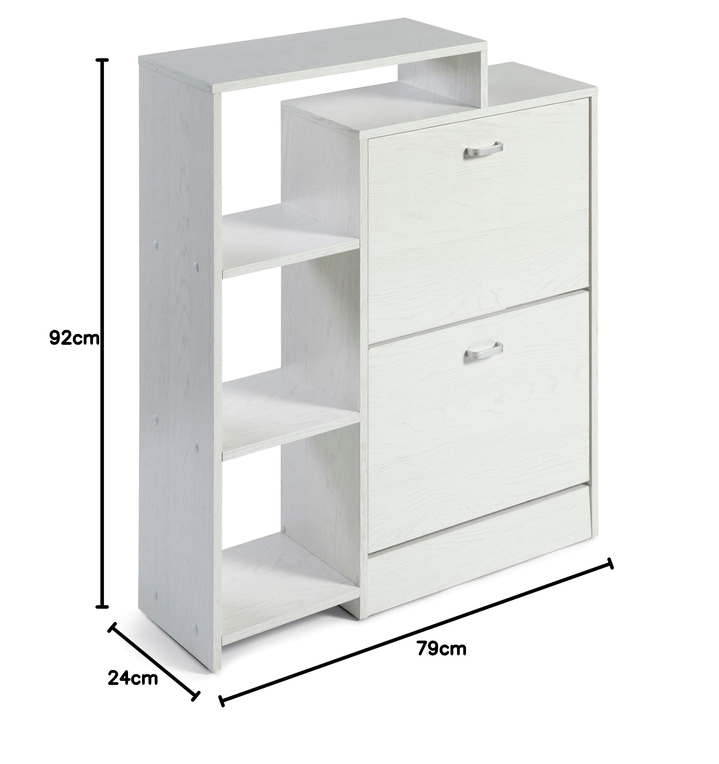 DUPI Zapatero Abatible Orlando | 92 x 79 x 24 cm | Mueble Zapatero Estrecho y Moderno | 2 Puertas Oscilantes | 4 Baldas para 20 Zapatos | 2 Cajones | Blanco
