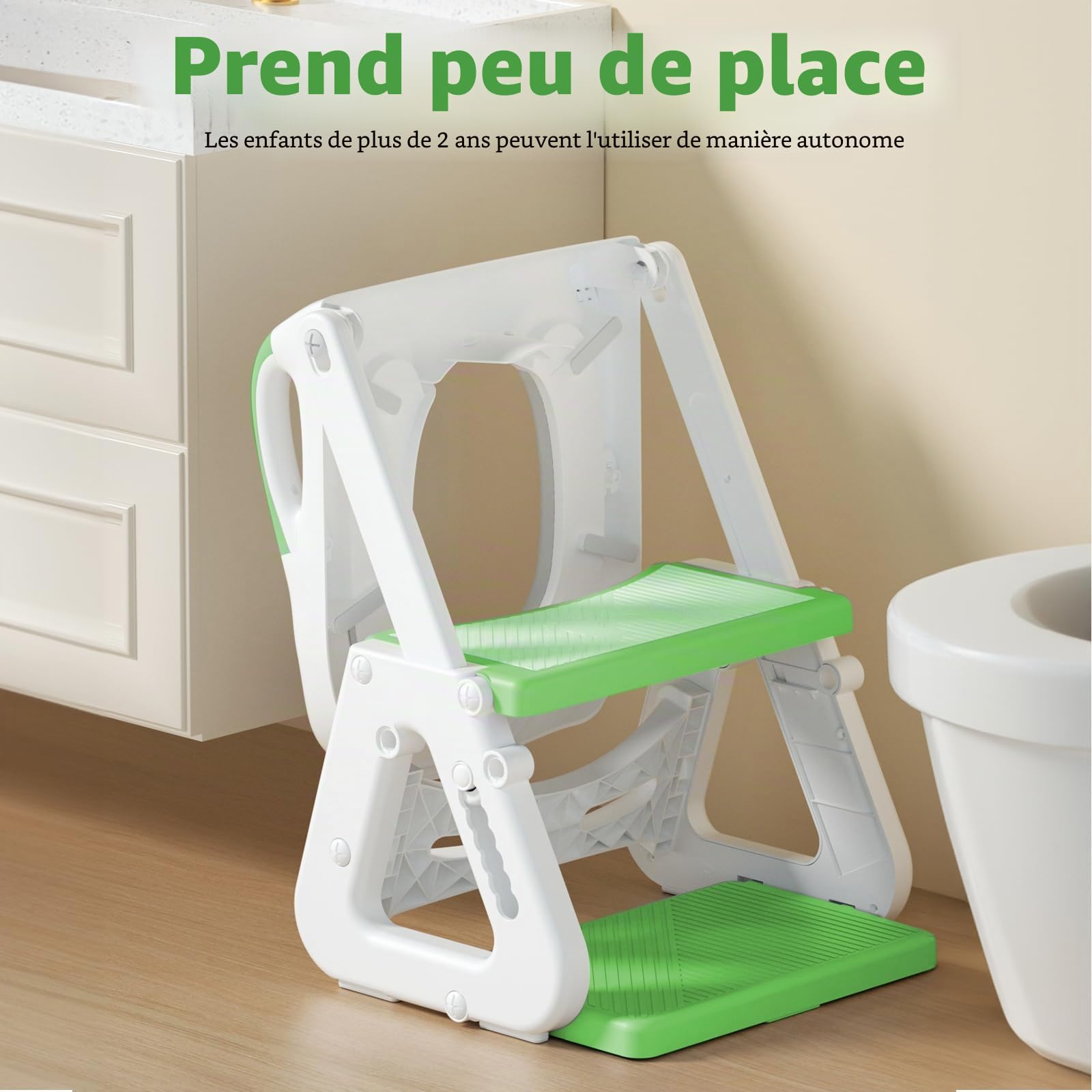 Reducteur Toilette Enfant, Reducteur Wc Enfant,2 en 1 Rehausseur Toilette Enfant avec Coussin Anti-éclaboussures et Antidérapant,Tabouret d'escalier,Réducteurs de Toilettes Pliable et Réglable
