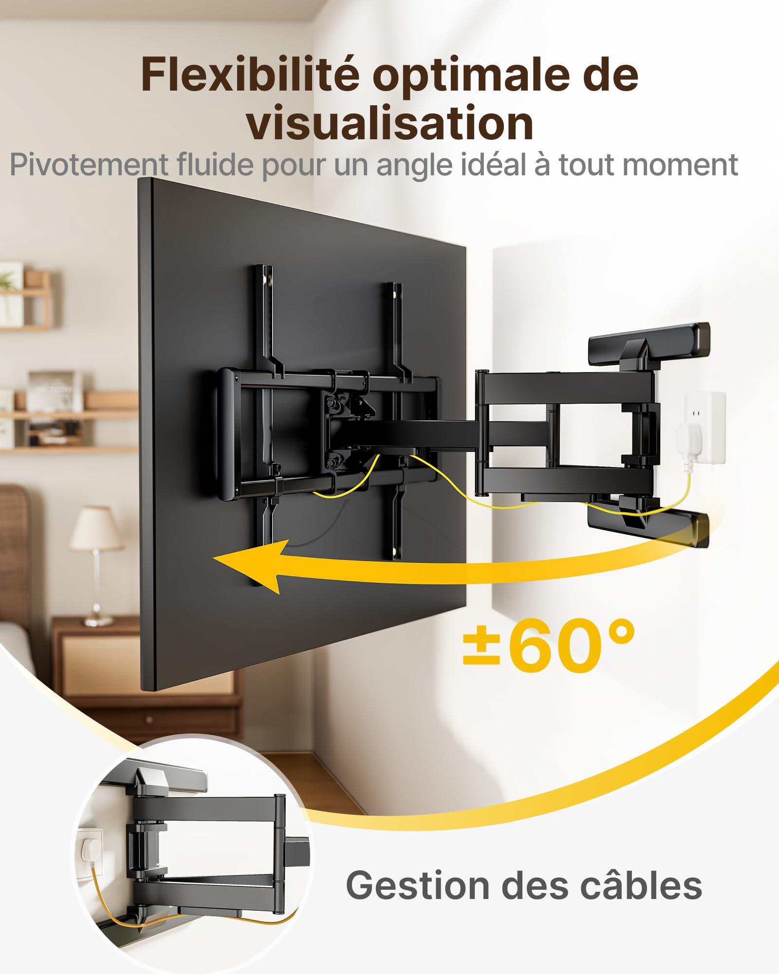 monTEK Support TV Mural 43 à 95",VESA 800x400mm Max,Charge Max 60 kg