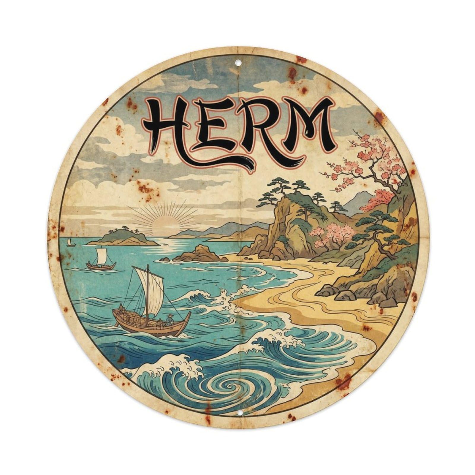 Herm Island Atlantic Vintage Woodcut Travel Metal Tin Sign