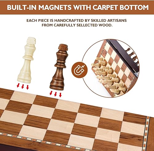 Miniatura 3 de Peradix Juegos de tablero de ajedrez para adultos y niños, juego de ajedrez magnético de madera con 2 reinas adicionales, ajedrez de torneo