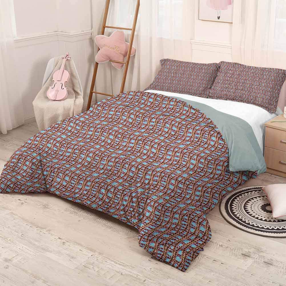 prunushome Modern Bedding Quilt SetOcean Sailor Web Fish Net with Braid Like Lines on Blue Backdrop Image Print Lightweight Brown and Blue 71x87in/20x30inx2