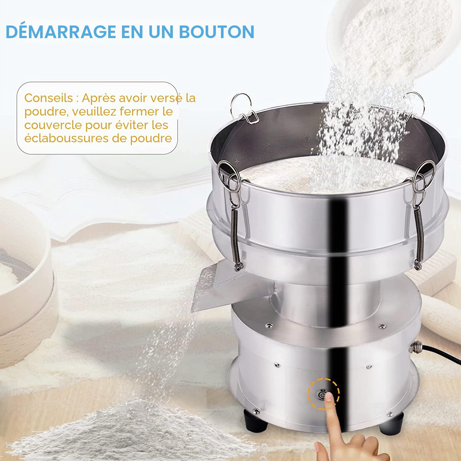 YUCHENGTECH Tamis Vibrant Électrique 30cm Tamis à Farine Électrique Tamis Vibrant Automatique Tamis Vibrant en Acier Inoxydable pour Le Tamisage pour Poudres/Granulés 1350rpm 50W (sans tamis)