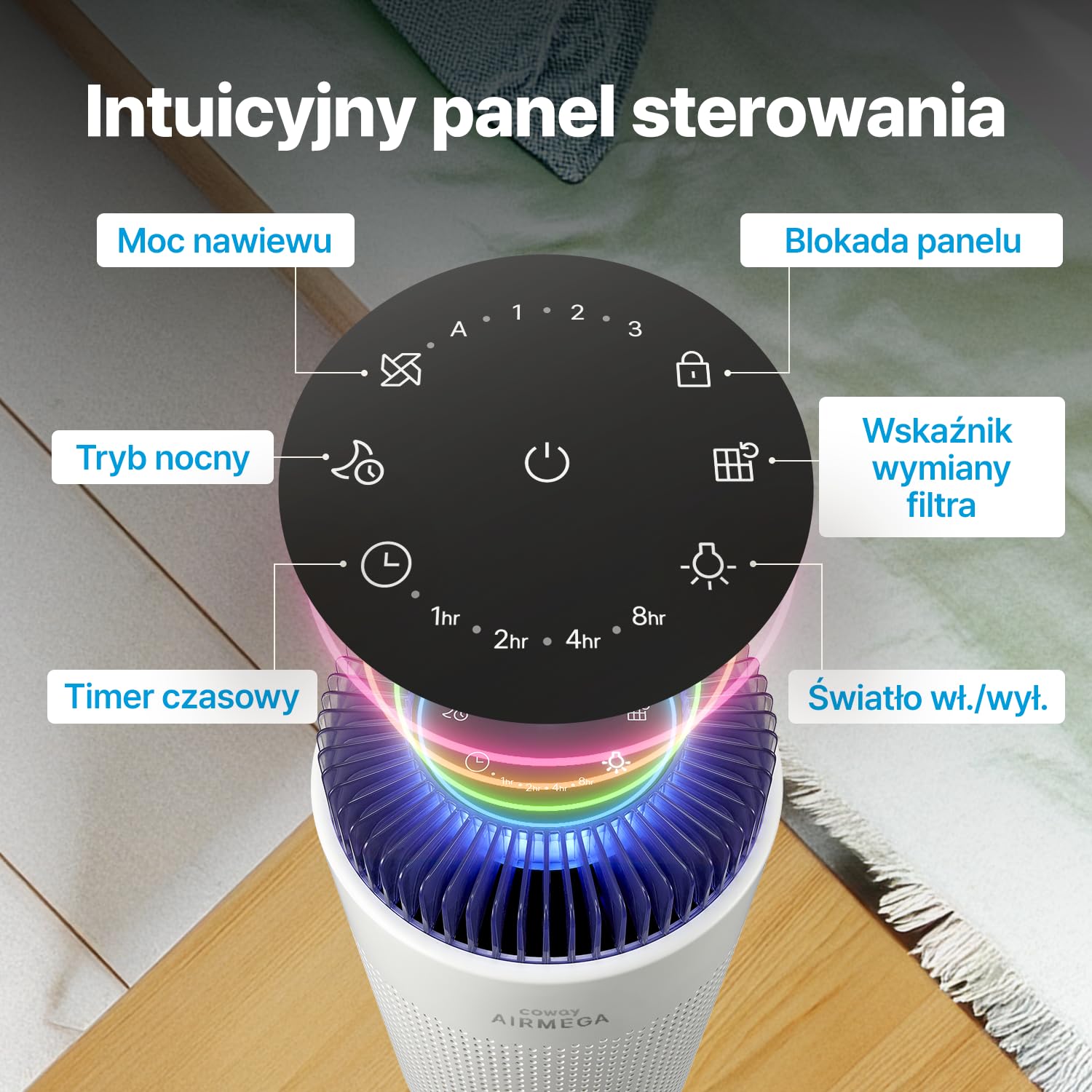 Coway Oczyszczacz Powietrza HEPA do Sypialni, CADR 120 m³/h, Usuwa 99,999% cząstek do 0,01 µm, Tryb Cichy 18,4 dB, Alergia, Kurz, Pyłki, Dym, Sierść, Zapachy, Pleśń – Airmega 50
