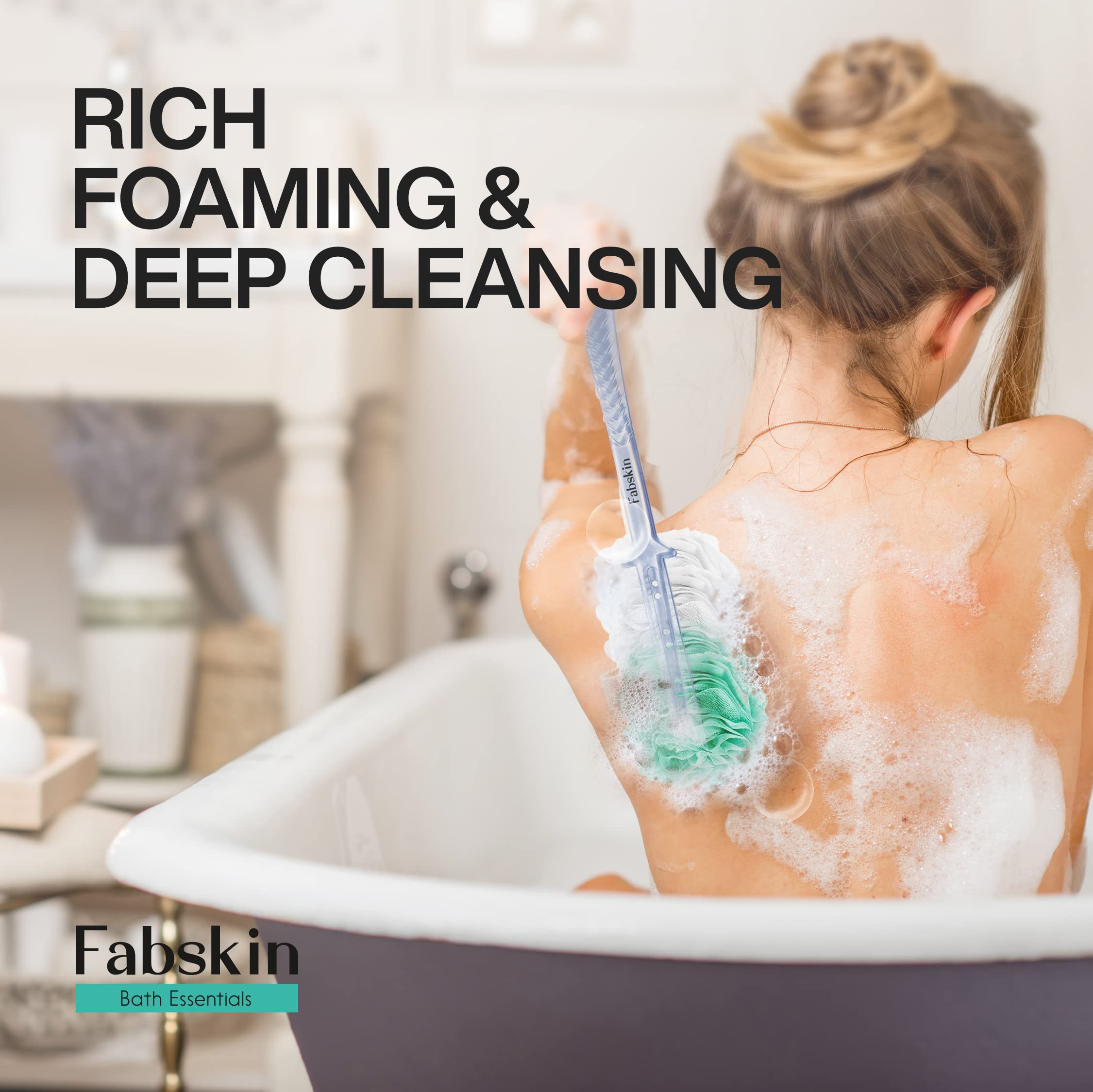 Fabskin Cepillo de baño corporal de lufa para hombres y mujeres con mango largo | Cepillo de baño corporal | Estropajo de espalda para baño | Fabricado en la India (verde)