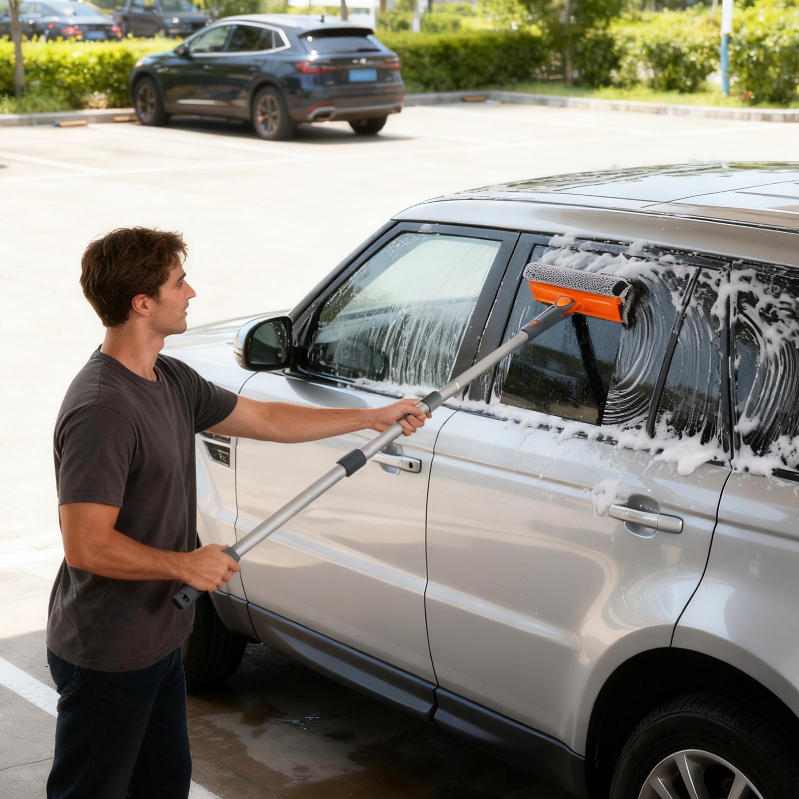 eazer Herramienta Profesional de Limpieza de Ventanas de 46 Pulgadas, escobilla giratoria 2 en 1 para Kit de Limpieza de Ventanas, Kit de Equipo de Lavado de Ventanas con Poste de extensión roscado