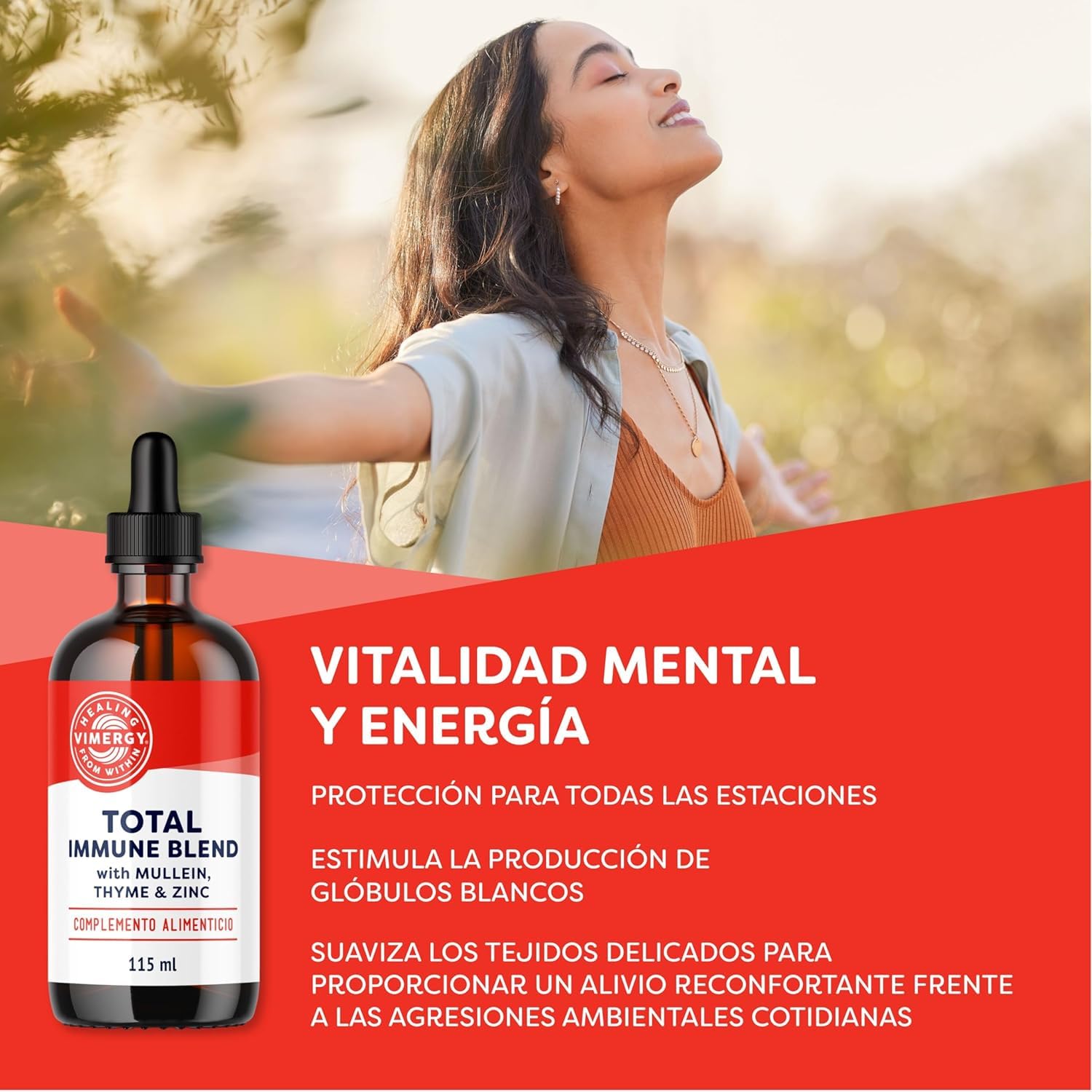 Vimergy Total Immune Blend – 115 ml, 57 Dosis – Gotas de Refuerzo para Defensas Inmunitarias en Adultos - Suplemento de Zinc, Tomillo y Gordolobo para Todas las Estaciones – Vegano, Sin OMG