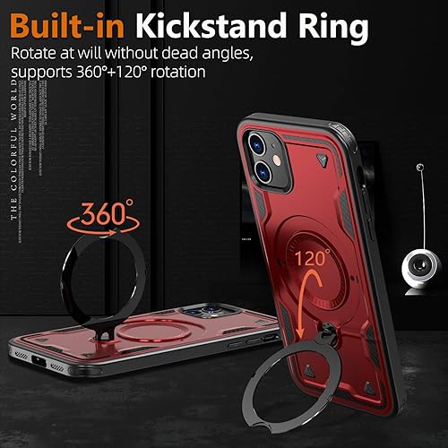 Miniatura 4 de Funda magnética para iPhone 11, compatible con MagSafe, con 1 protector de pantalla de vidrio templado, anillo de soporte integrado de grado
