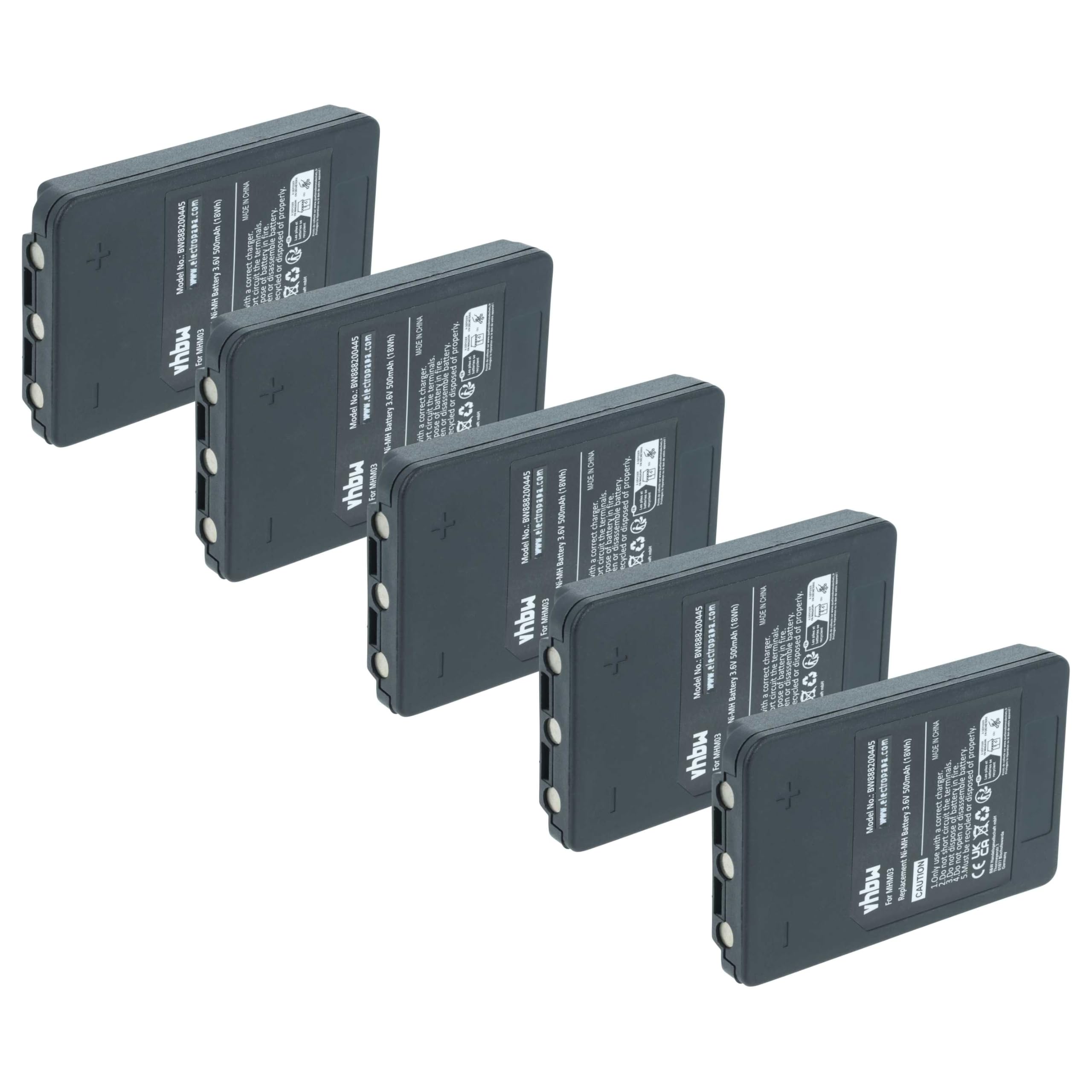 vhbw 5x batteria sostituisce Autec MHM03, LPM01LI, LPM01, R0BATT00E10A0 per Radiocomando Industriale, Telecomando (500mAh, 3,6V, NiMH) - Nero