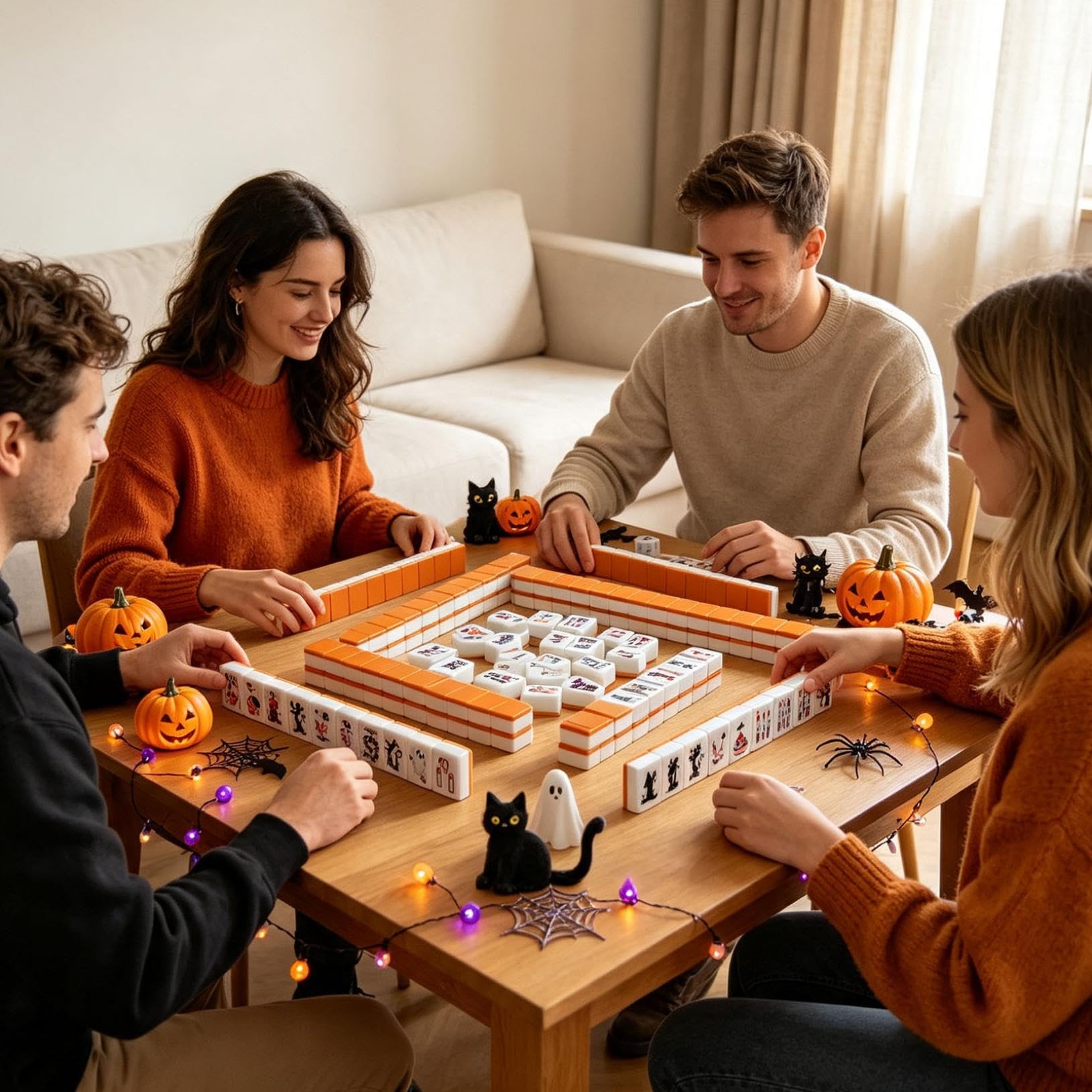 Générique 2026 Jeu De Tuiles À Associer Style Mahjong Thème Halloween Fantômes Citrouilles Sorcières Chats Noirs Mignons Araignées Enfants Adultes Soirée Familiale Divertissement