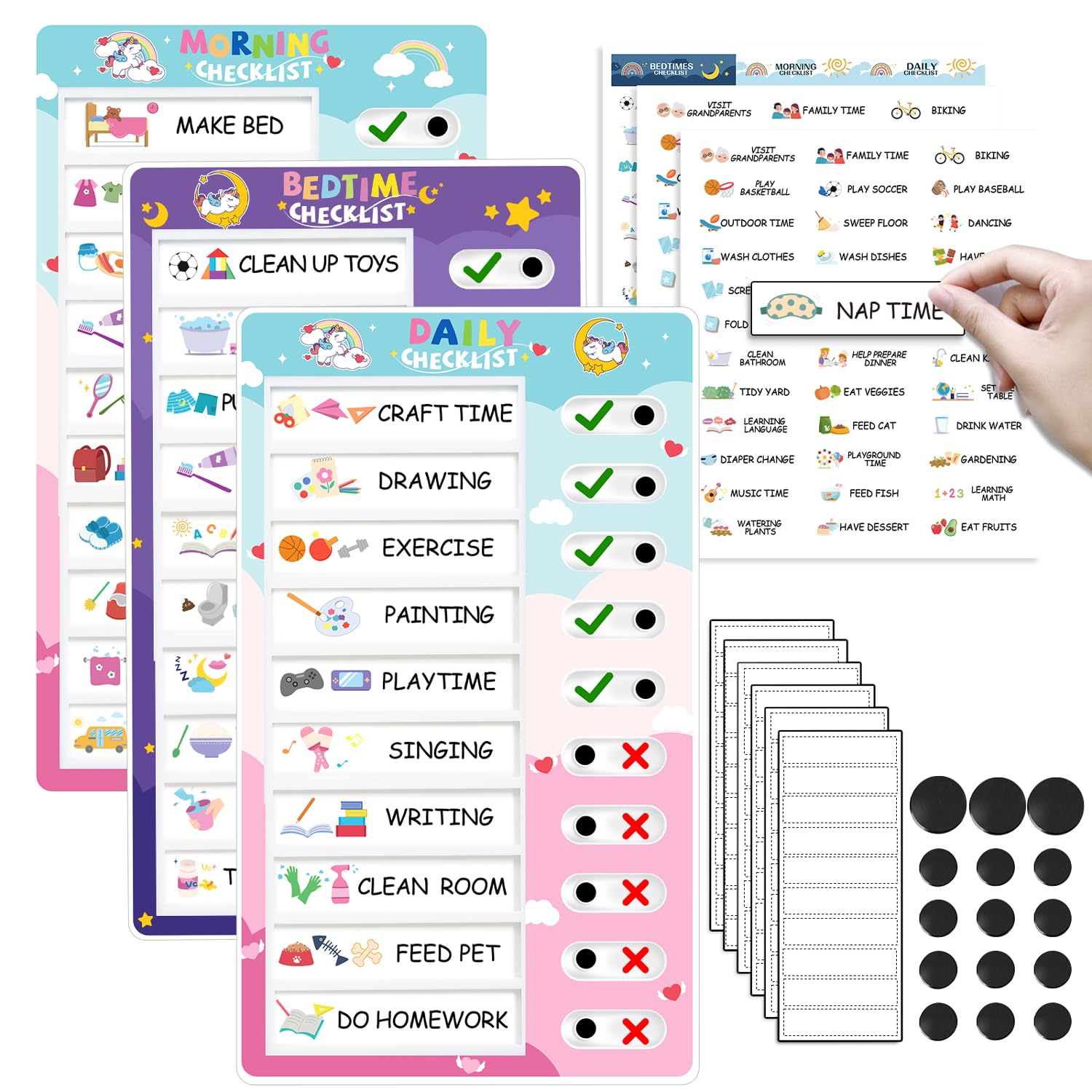 3 in 1 Bedtime/Morning/Daily Routine Chart for Kids, Magnetic Chore ...