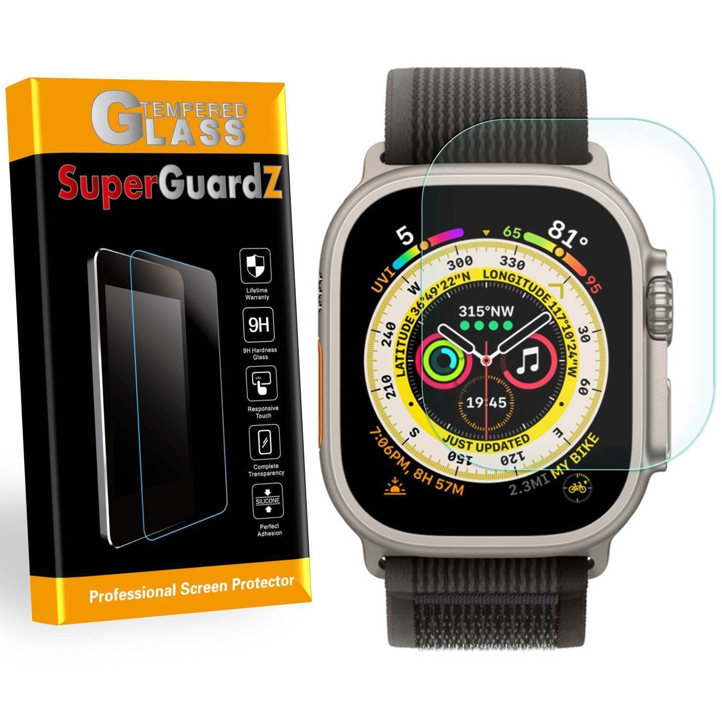 [3-Pack] for Apple Watch Ultra 2 (2023) / Apple Watch Ultra (2022) Screen Protector Tempered Glass, SuperGuardZ, 9H, 0.3mm, Anti-Scratch, Anti-Bubble, Anti-Fingerprint