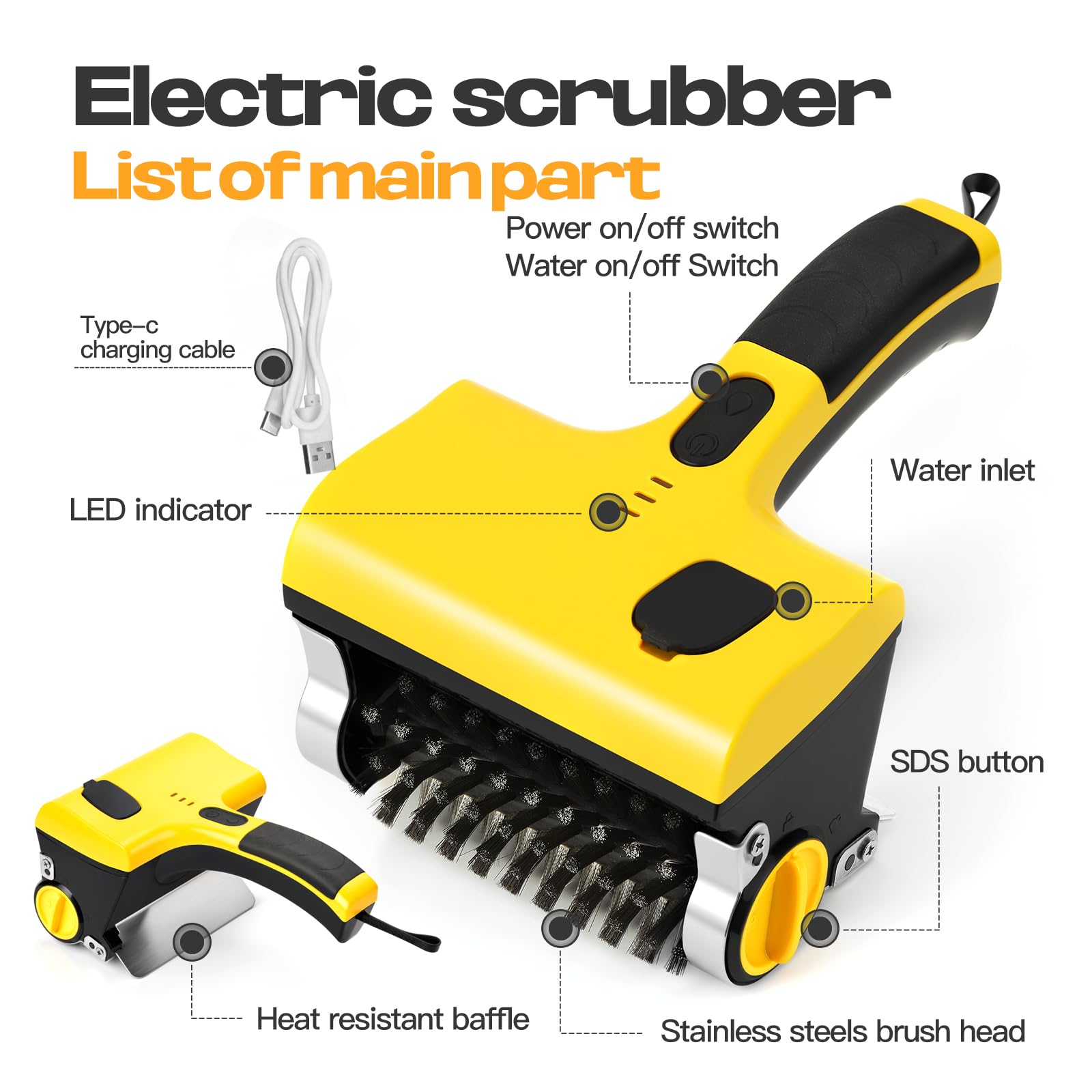 PURAMI Electric Rechargeable Steam Cleaning Grill Brush and Motorized Scraper for Barbecue Outdoor or Indoor Grill, Lithum Power Cordless Heavy Duty Giddy up Steam Grill Cleaner, BBQ Grilling Gifts