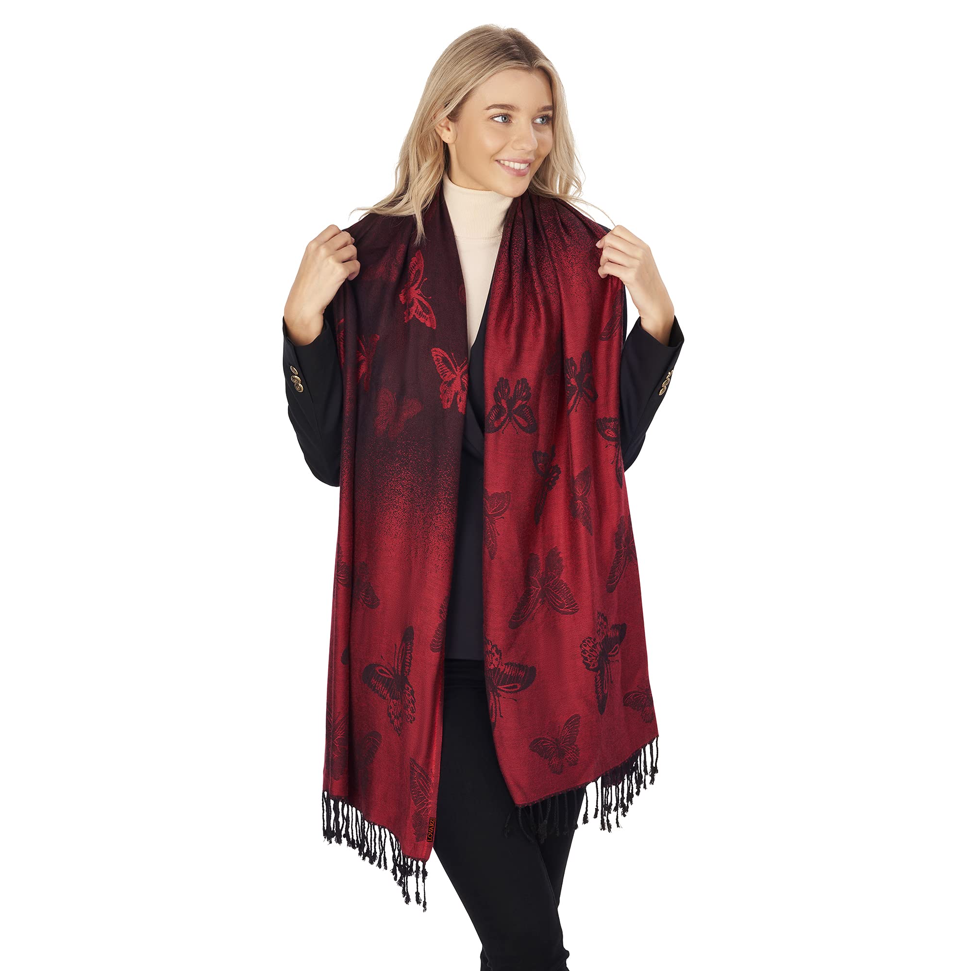 Lovarzi Women's Red Black Red Pashmina Scarfs For : Butterfly Presents - Winter Scarves & Wraps For Weddings And Evenings – Gift Ideas For Christmas, Birthday, Valentine Day & Anniversary - Mum, Mother In Law