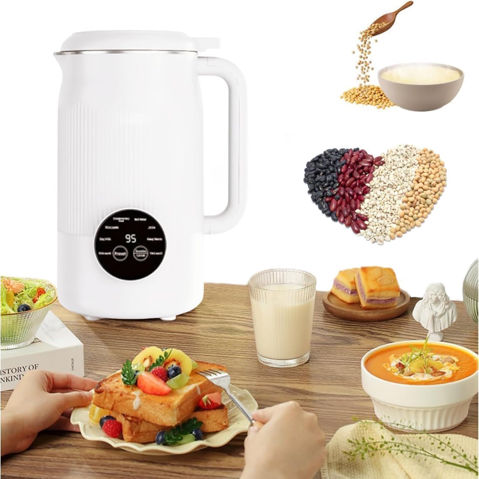 Nut Milk Maker 1,2 l automatyczna maszyna do mleka migdałowego owsianego sojowego, 12-ostrzowy, timer 18h, utrzymuje ciepło, samoczyszczący się blender do mleka na bazie roślin do domu