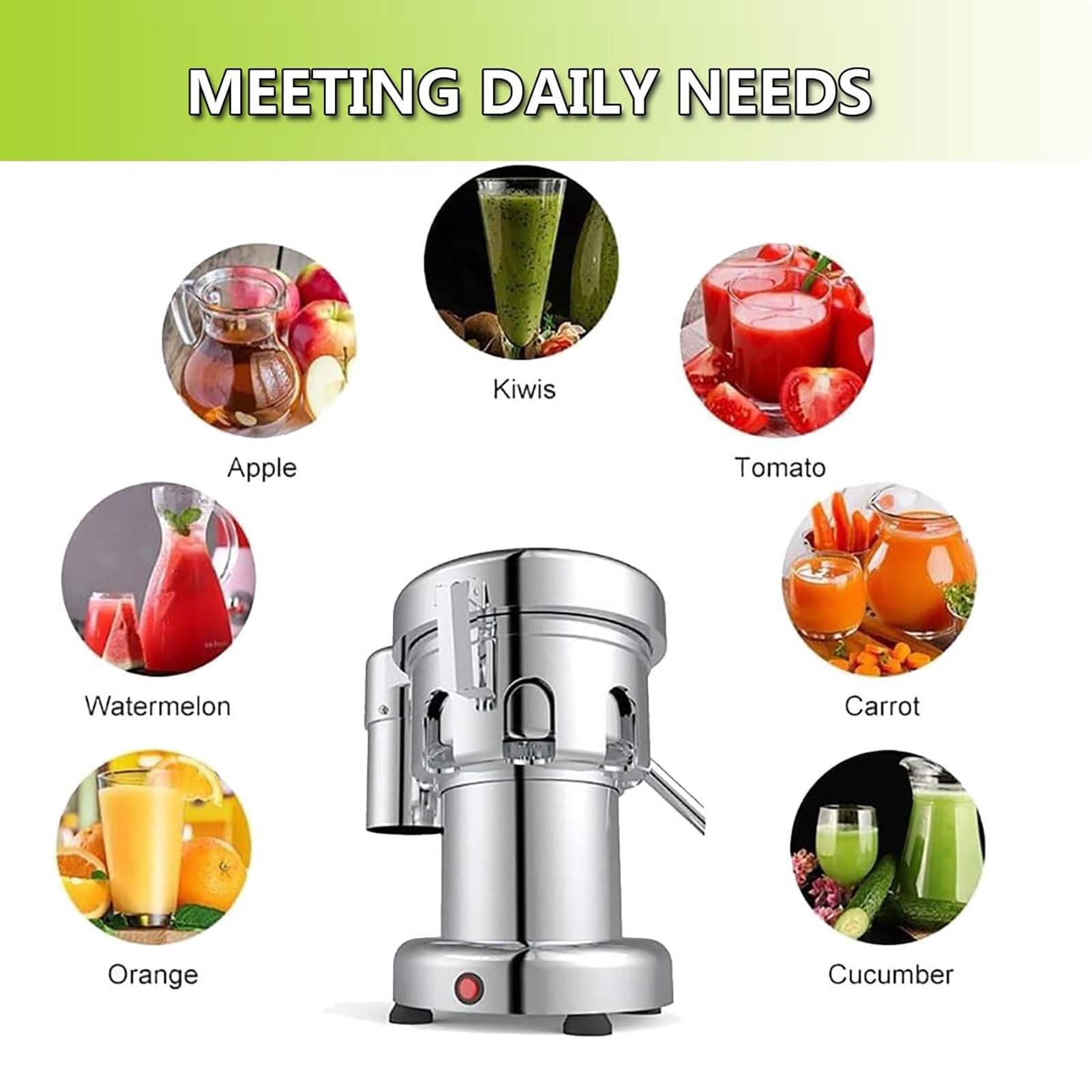 Exprimidor de frutas y verduras de acero inoxidable, extractor de jugos comercial de alta resistencia, exprimidor eléctrico de cítricos, tolva de alimentación grande de 2 l