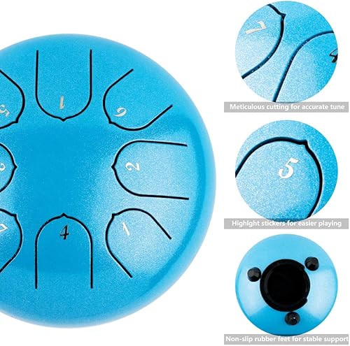 Miniatura 2 de Tambor de lengua de acero, 8 notas, 6 pulgadas, instrumento de percusión con mazos de tambor, bolsa de viaje, regalos para niños y adultos (azul)
