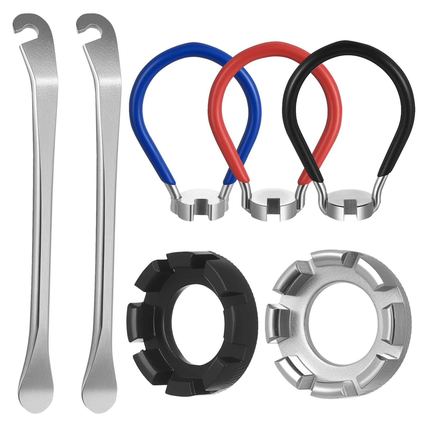 Tiugbjkgk 7 PcsBike Spoke Wrench Kit: 3 PcsSpoke Key & 2 Bicycle Wheel Spoke Wrenches 10-15 Gauge & 2 Bike Tyre Levers for Bicycles, Portable Bike Tools, for Bikes Wheel Maintenance and Adjustment