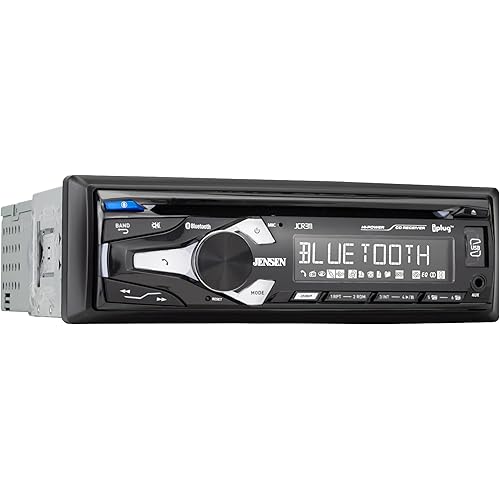 Jensen JCR311 10 Character LCD Single DIN Car Stereo Radio CD Player Push to Talk Assistant Bluetooth Hands Free Calling & Music Streaming AM/FM Radio USB Playback & Charging