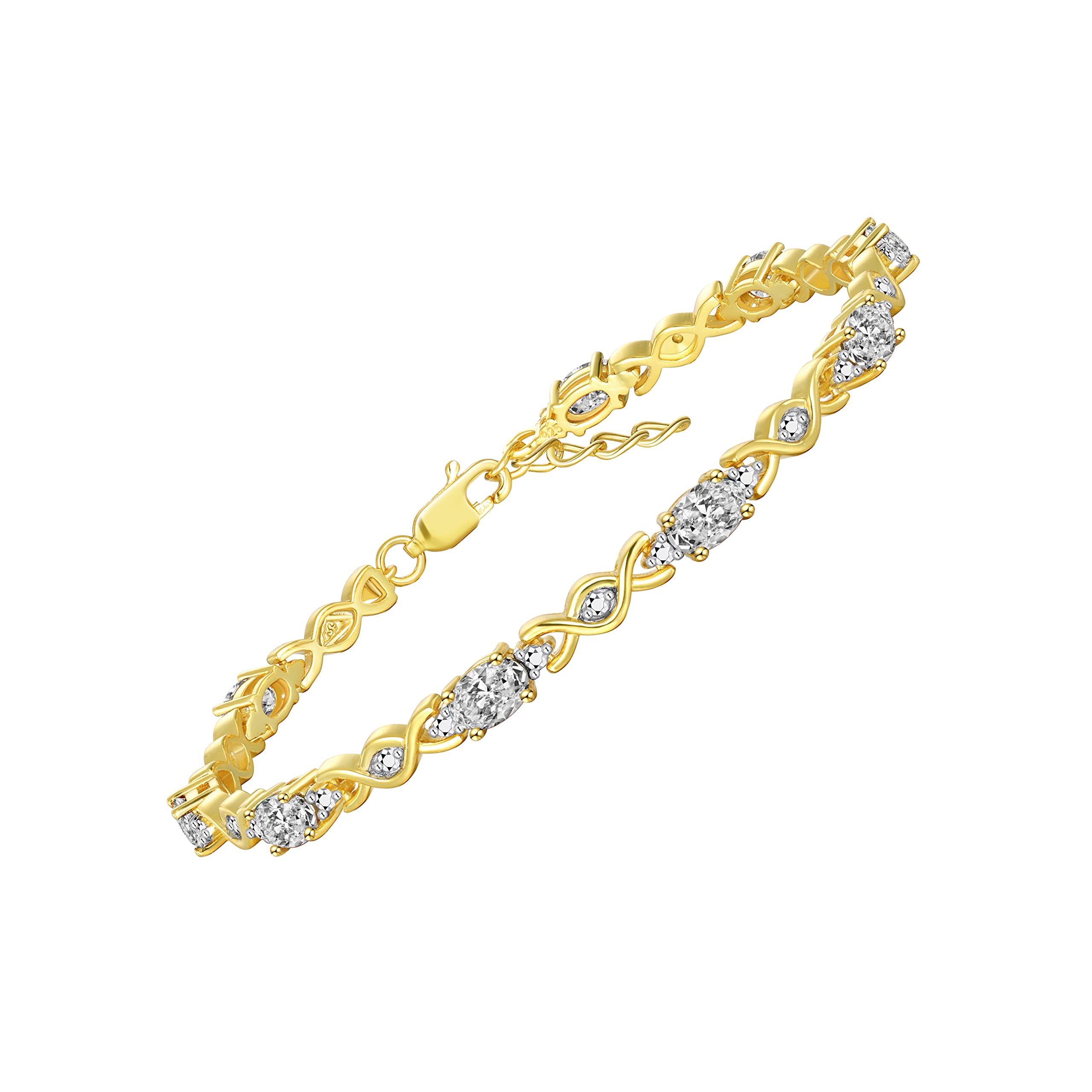 Rylos Bracelets for Women Yellow Gold Plated Silver XOXO Hugs &amp; Kisses Tennis Bracelet Gemstone &amp; Diamonds Adjustable to Fit 7"-8" Wrist, 10 Gorgeous 6X4MM Jewelry for Women Friendship Bracelets