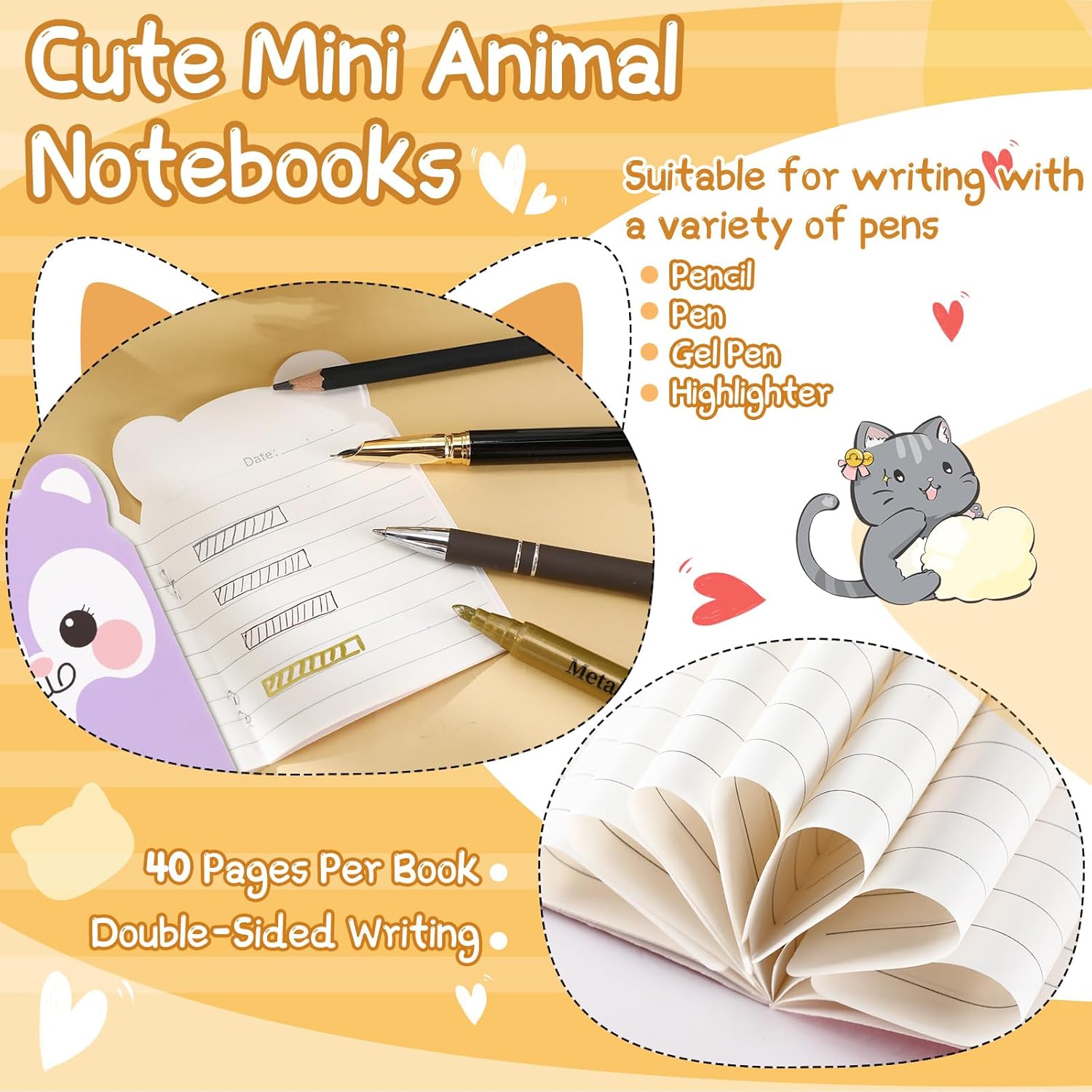 Wovnet 100 Packs Mini Notebooks Party Favors Animal Small Cute Pocketbook Bulk Cartoon Cat Dog Rabbit Bear Monkey Themed for Christmas Gift - Image 3