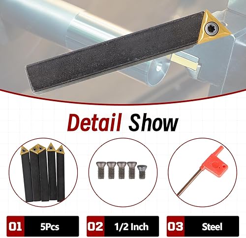 Miniatura 4 de findmall 5 unids 12 pulgada torno de carburo indexable Torno de torneado de herramientas de torno de metal herramientas inserta bits con insertos de