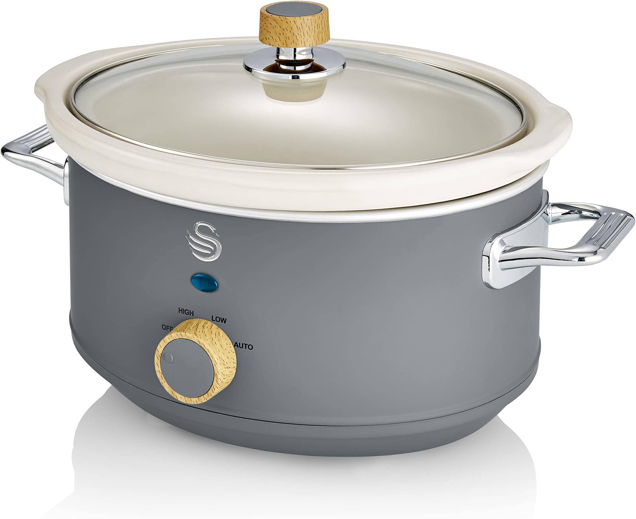 Swan Nordic Style Slow Cooker with Removable Ceramic Pot, Keep Warm, Low and High Heat Settings, Generous 3.5 Liter Capacity, Slate Gray (SF17021GRYN)