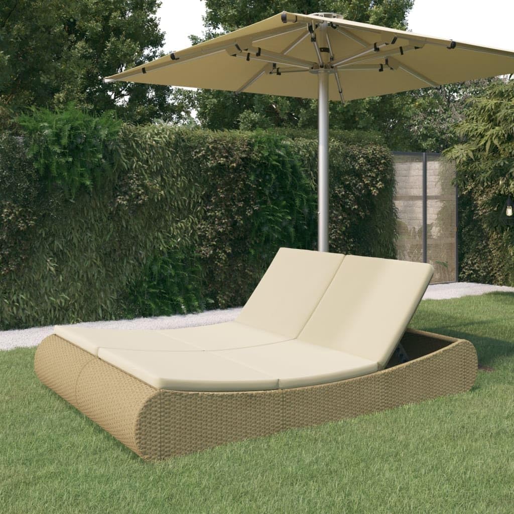 Outdoor Beds Patio Lounge Bed Poly Rattan Beige,Luxurious Rattan Sunlounger with Adjustable Backrest for Comfortable Outdoor Relaxation Beds for Patio, Lawn & Garden