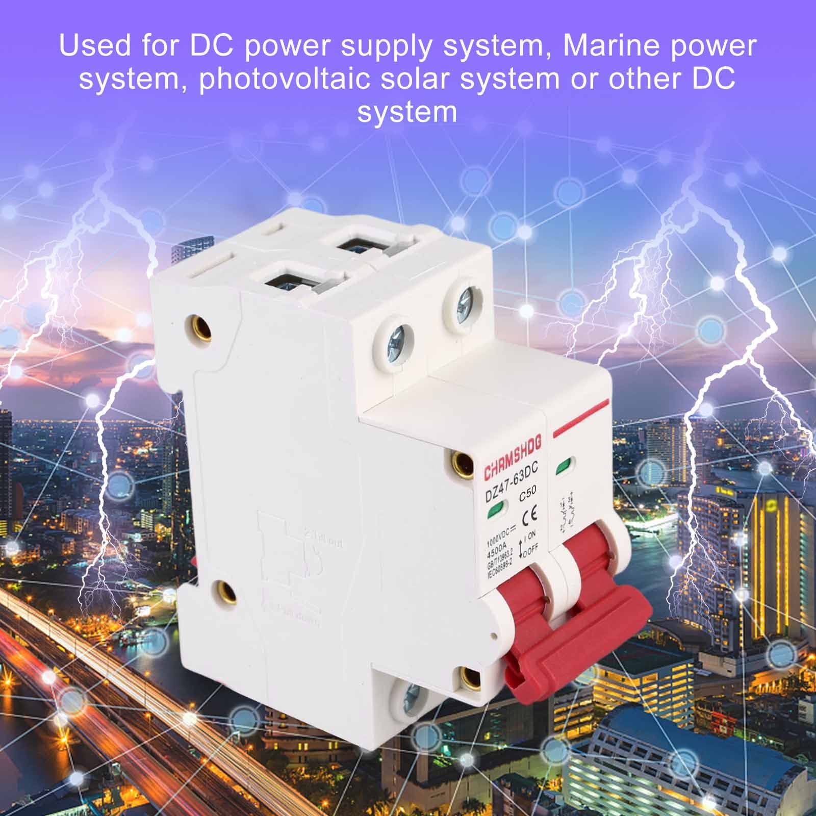 2 interruttori di circuito DC, 1000 V, DZ47 – 63Z-2P, protezione del circuito DC, interruttore a corrente residua, mini interruttore automatico di sicurezza DIN (50 A)