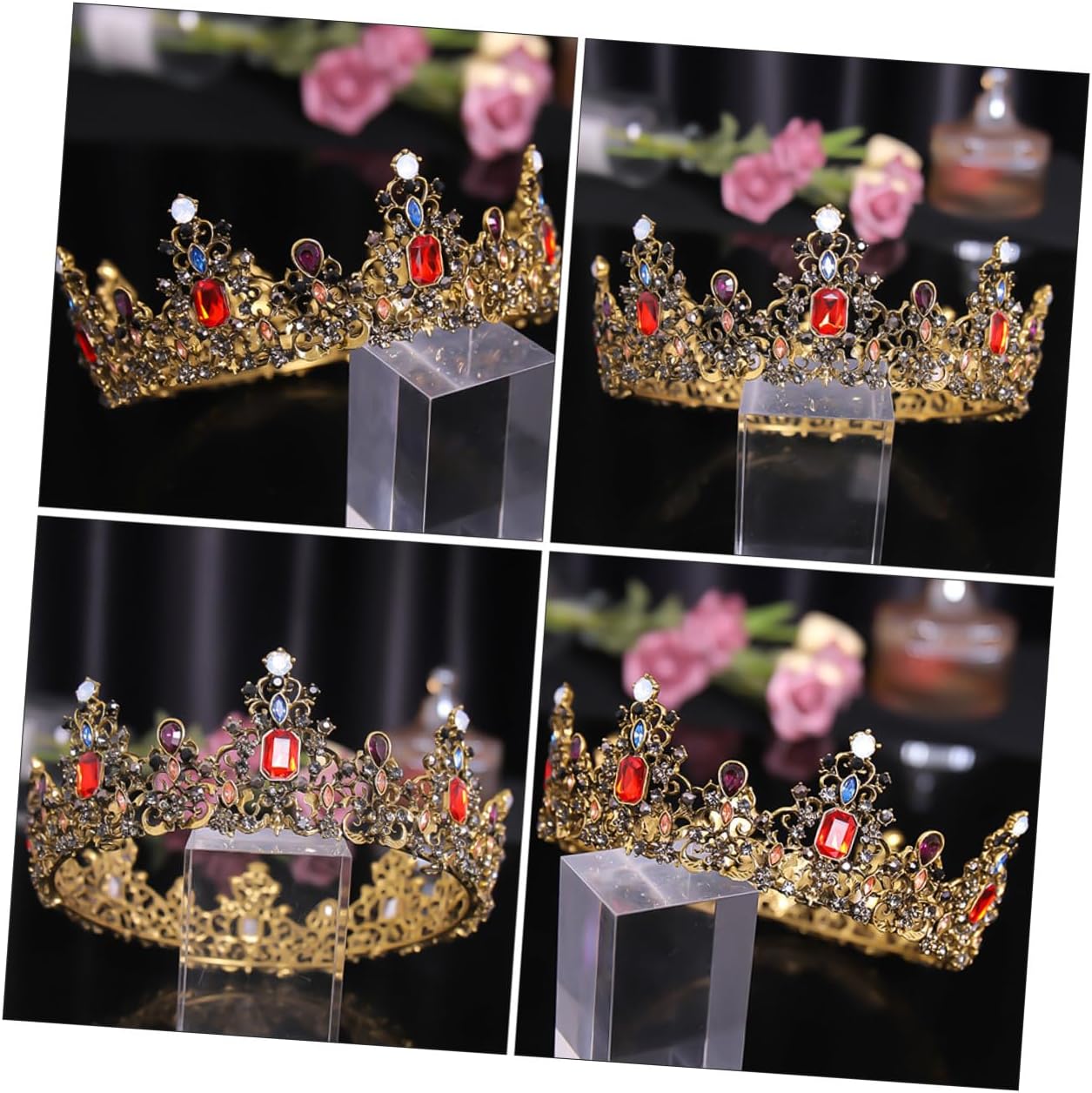 Tofficu Baroque Style Crown Headdress with Rhinestones Zinc Alloy Retro Tiara Bride Hair Decor Wedding Headwear for Women