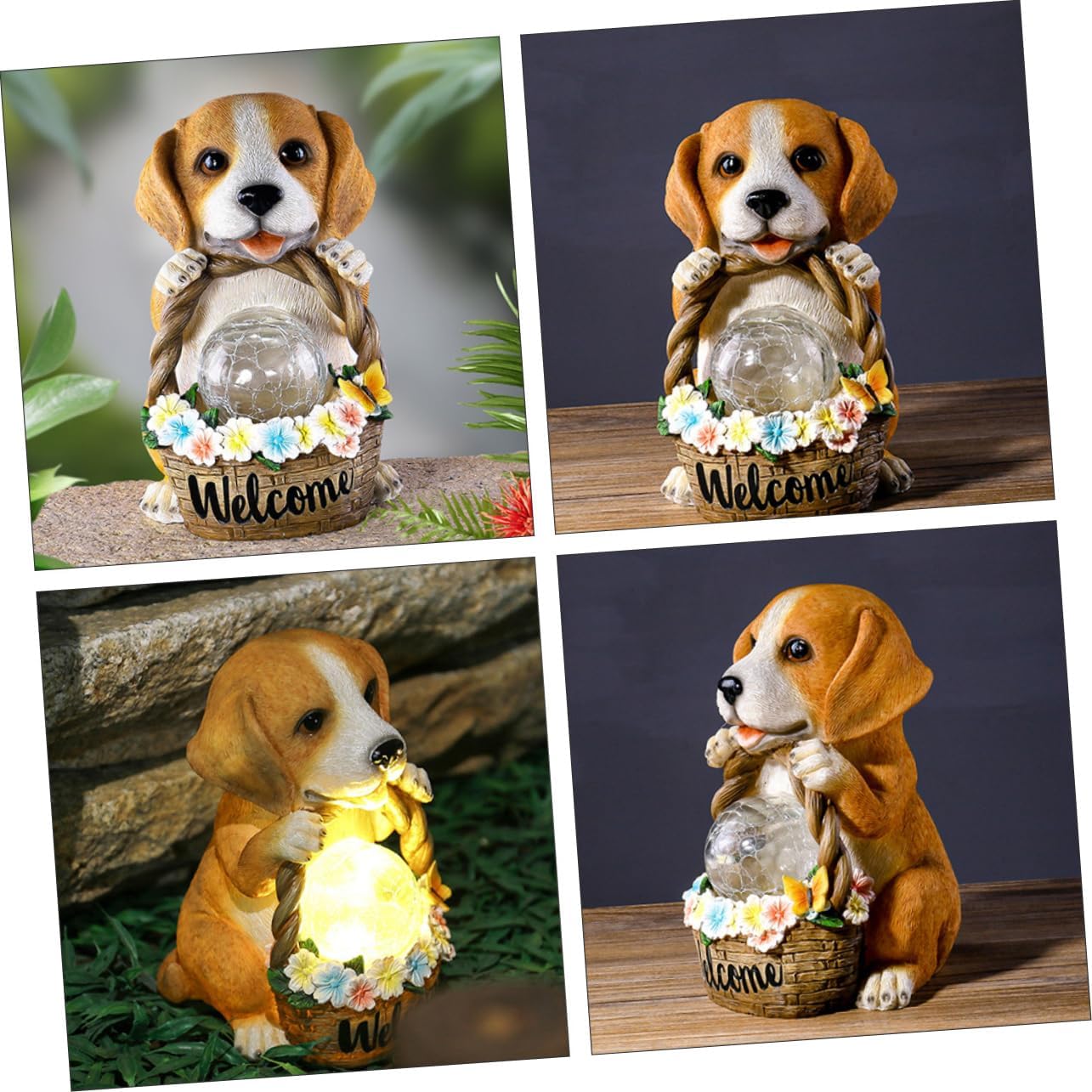 HANABASS 1pc Solar Powered Dog Statue Flower Basket Outdoor Garden Decor Chic Resin Craft for Courtyard and Lawn Unique Solar Lighting Adornment