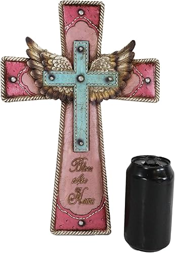 Miniatura 5 de Ebros Gift 16 pulgadas de alto, diseño rústico de vaquera occidental rosa y turquesa, alas de ángel Bless This Home de piel sintética con cuerdas