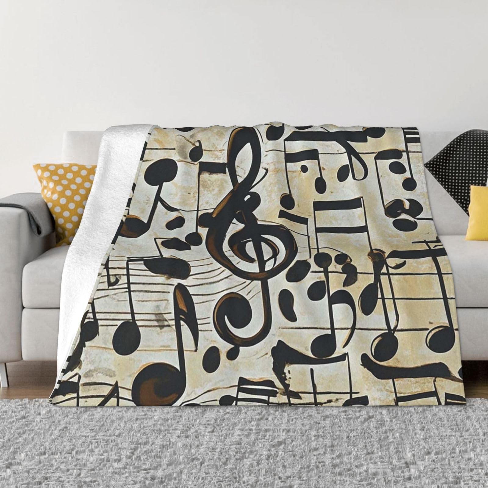 Couverture en flanelle notes de musique 203x152 cm pour canapé et lit