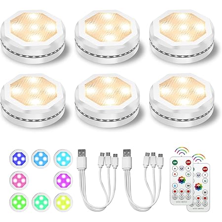 HOLKPOILOT Puck Lights with Remote Control, LED Under Cabinet Lights ...