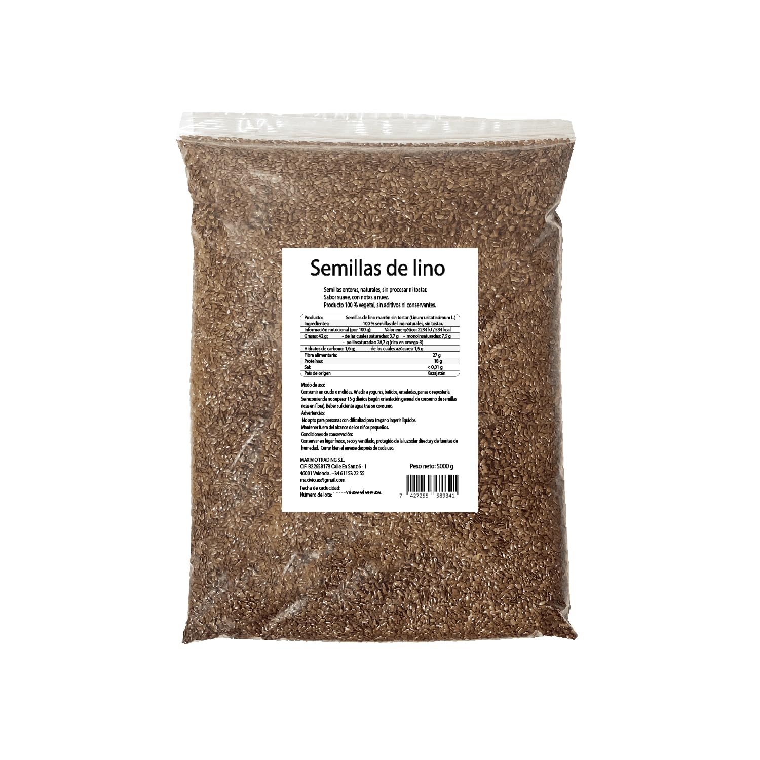 MaxiVio Semillas de Lino Crudas 5 kg - Ricas en Omega-3 y Fibra