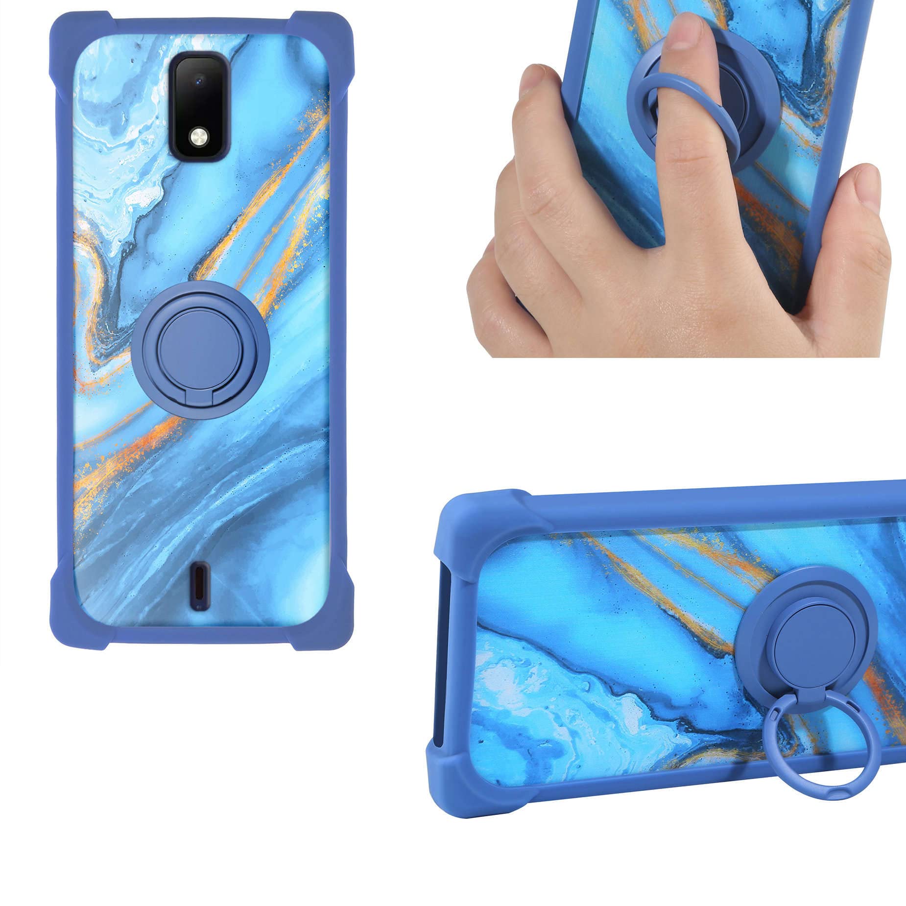 jioeuinlyjioeuinly Cricket Debut/ATT Calypso 2 U319AA Case Compatible for Cricket Debut 4G LTE Phone Case PC backplane + Silicone Soft Frame Cover [360 Metal Ring, Magnetic Car Mount] Blue