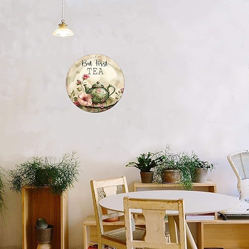 Miniatura 4 de Letrero de metal de pollo y flor, letrero redondo de aluminio para casa de campo, cocina, exteriores, exteriores, decoración de pared de patio