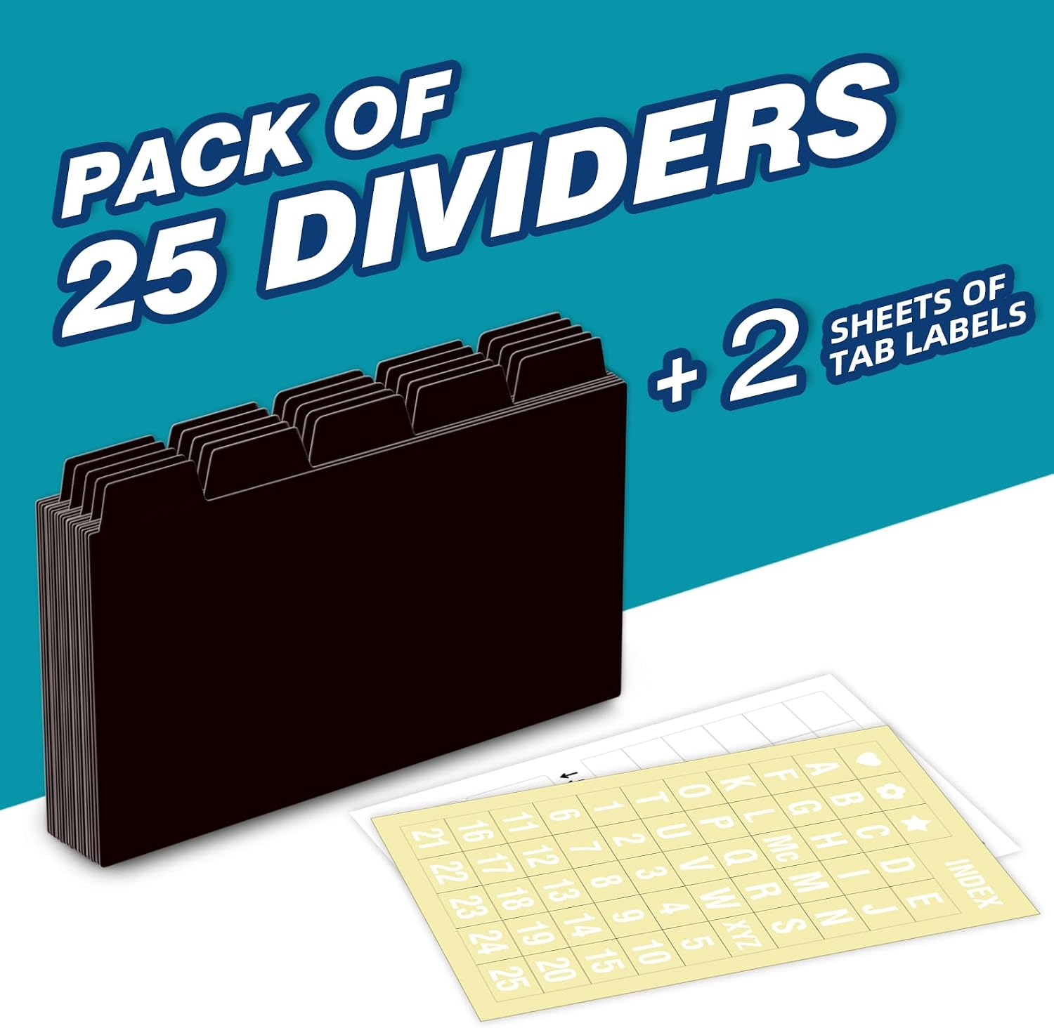 Chell 3"x5" Plastic Index Card Dividers, Black, 25 Pack image 2