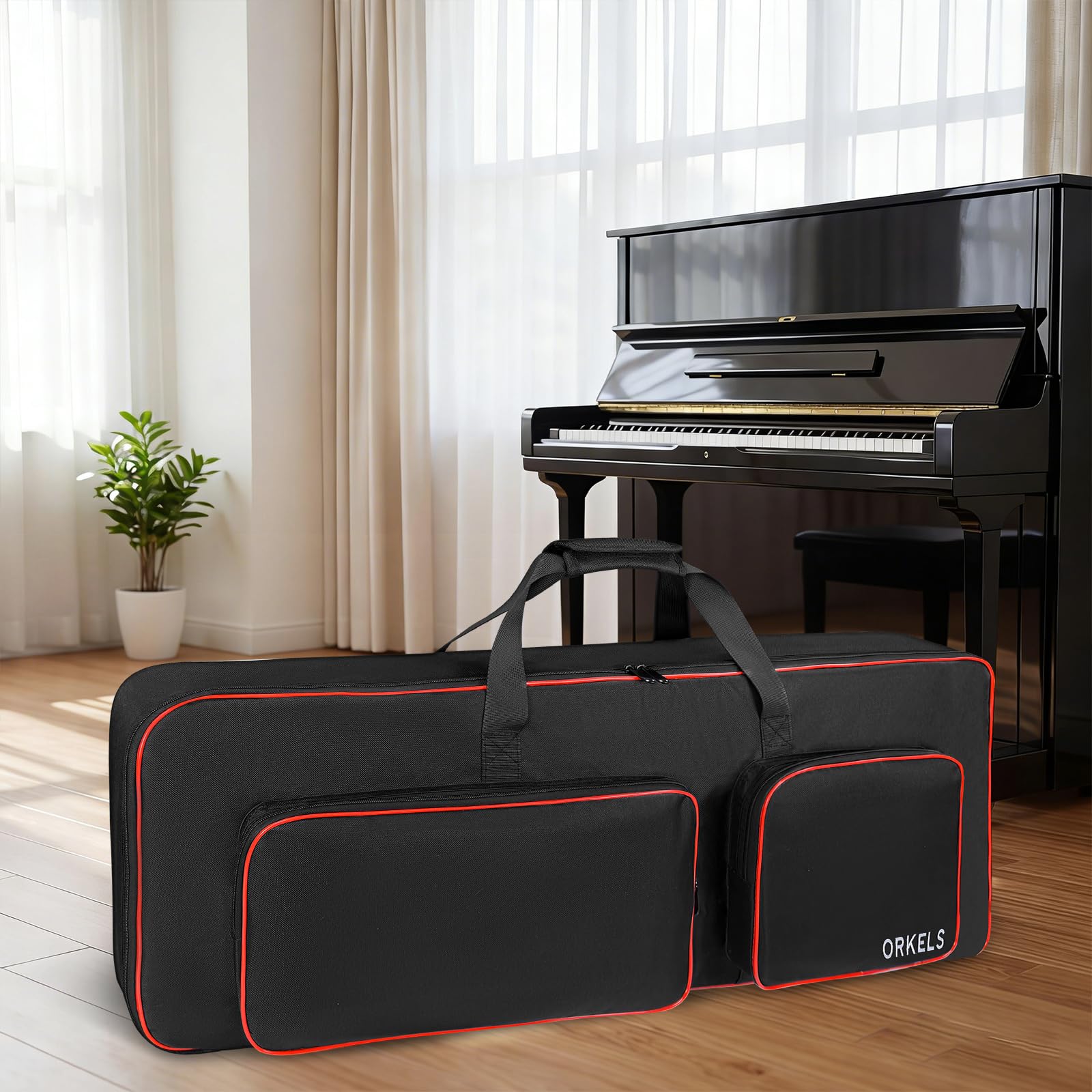 Custodia per tastiera per e-iano, imbottita 600D, impermeabile, con spallacci e scomparto per accessori (61 tasti, 105 × 43,5 × 15,5 cm)