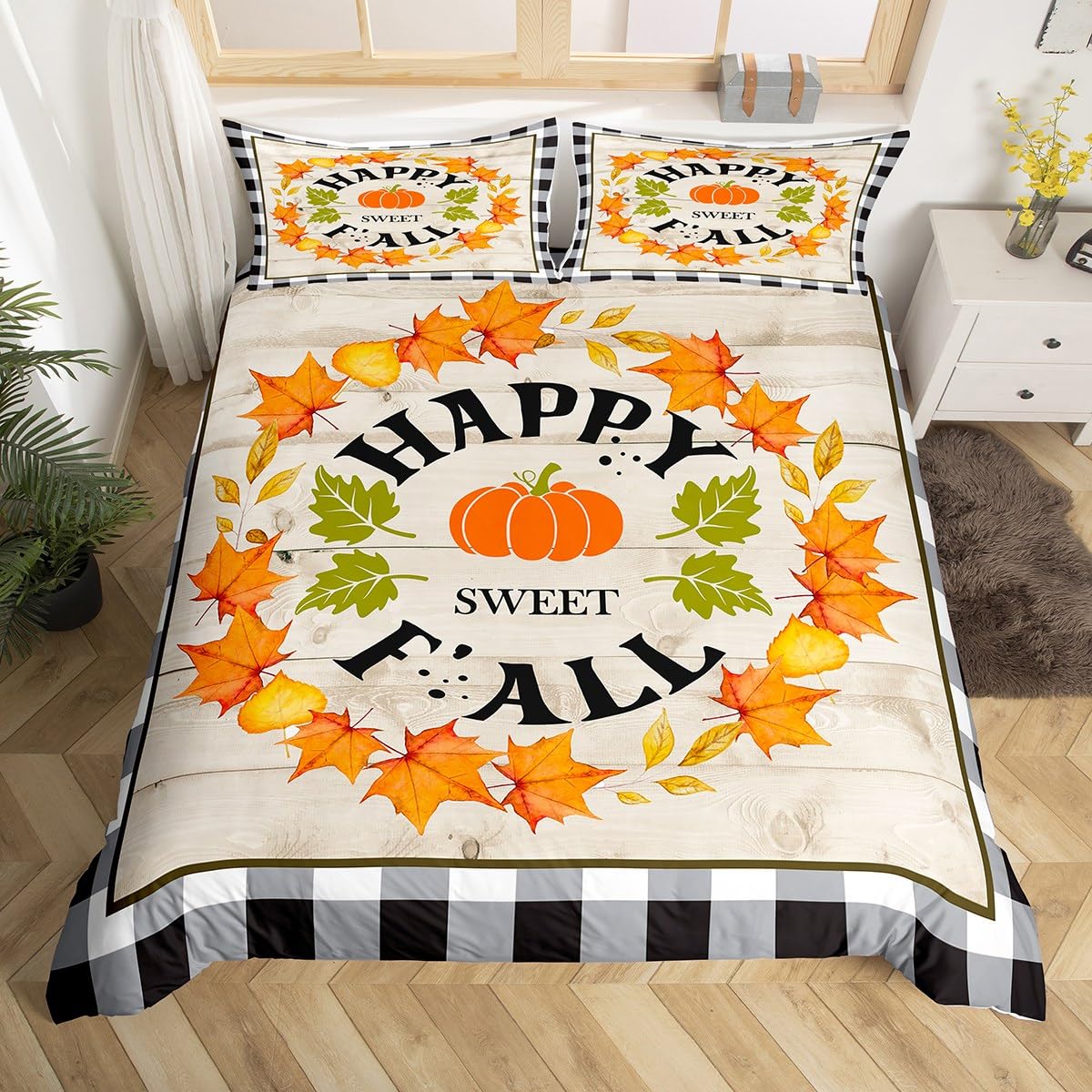 Loussiesd Set di biancheria da letto con zucca autunnale per ragazze ragazzi bambini 135x200cm raccolto autunnale foglie d'acero piumino decorazioni per la camera Ringraziamento autunno set di