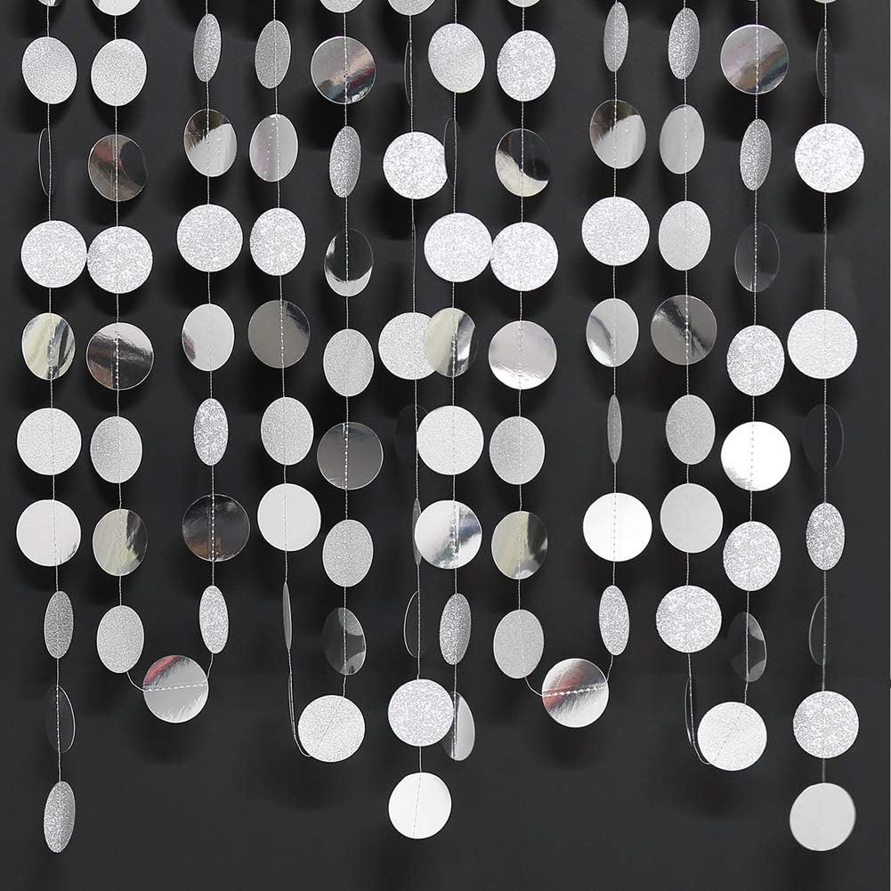 Decor365 Glitter Silver Circle Dots Garland Hanging Polk